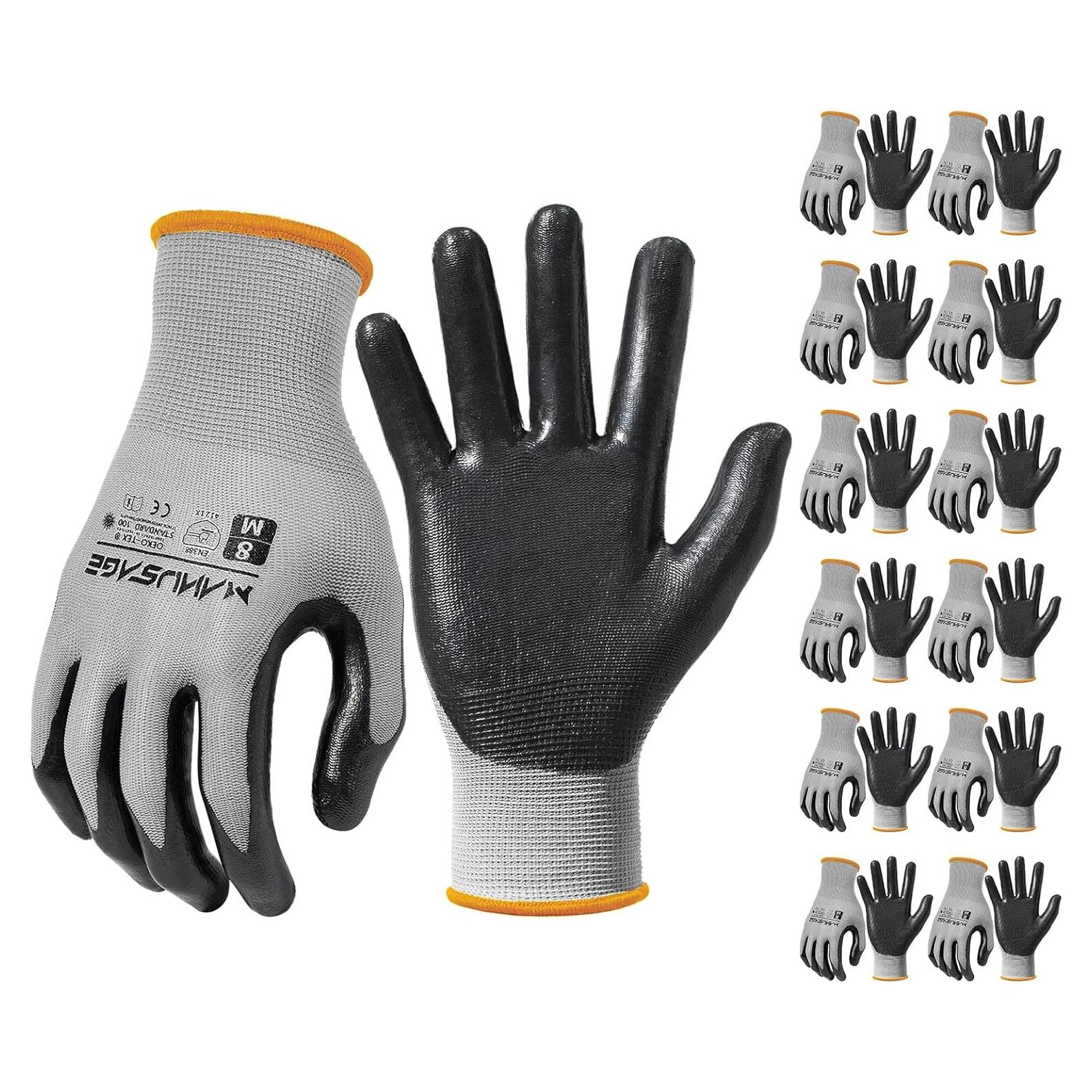 Guantes de Trabajo Manusage Medianos Nitrilo Gris 12 Pares