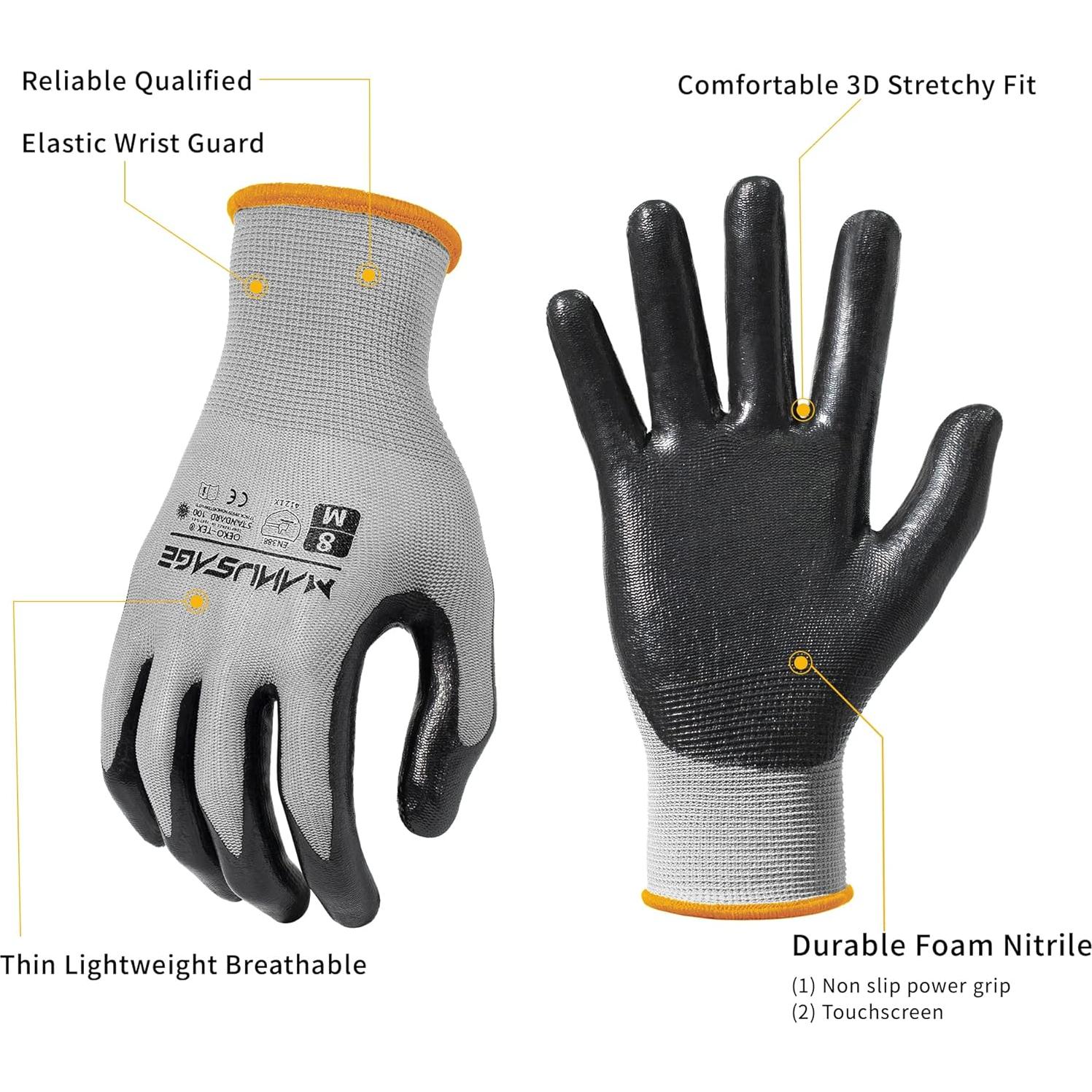 Guantes de Trabajo Manusage Medianos Nitrilo Gris 12 Pares