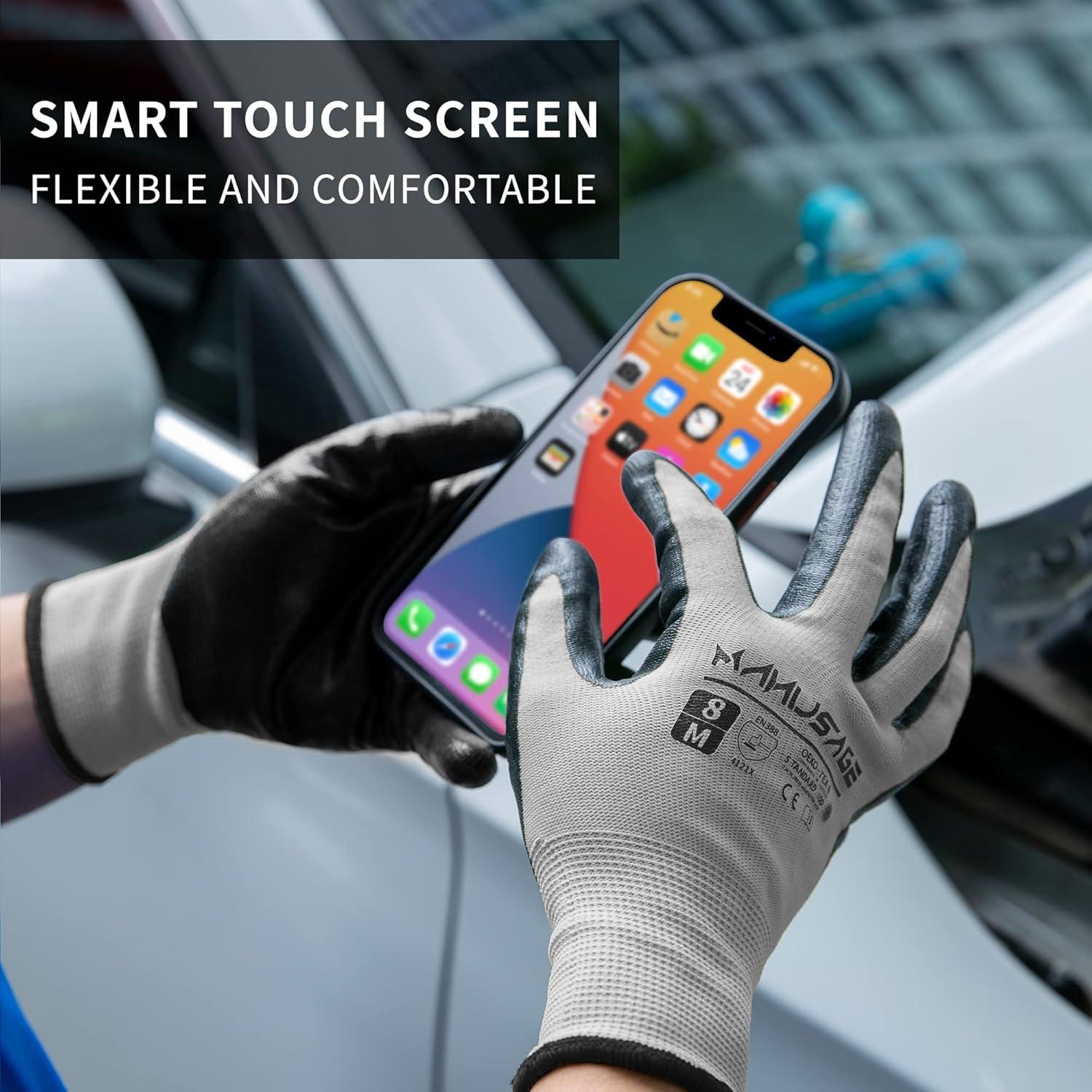 Guantes de Trabajo Manusage Medianos Nitrilo Gris 12 Pares