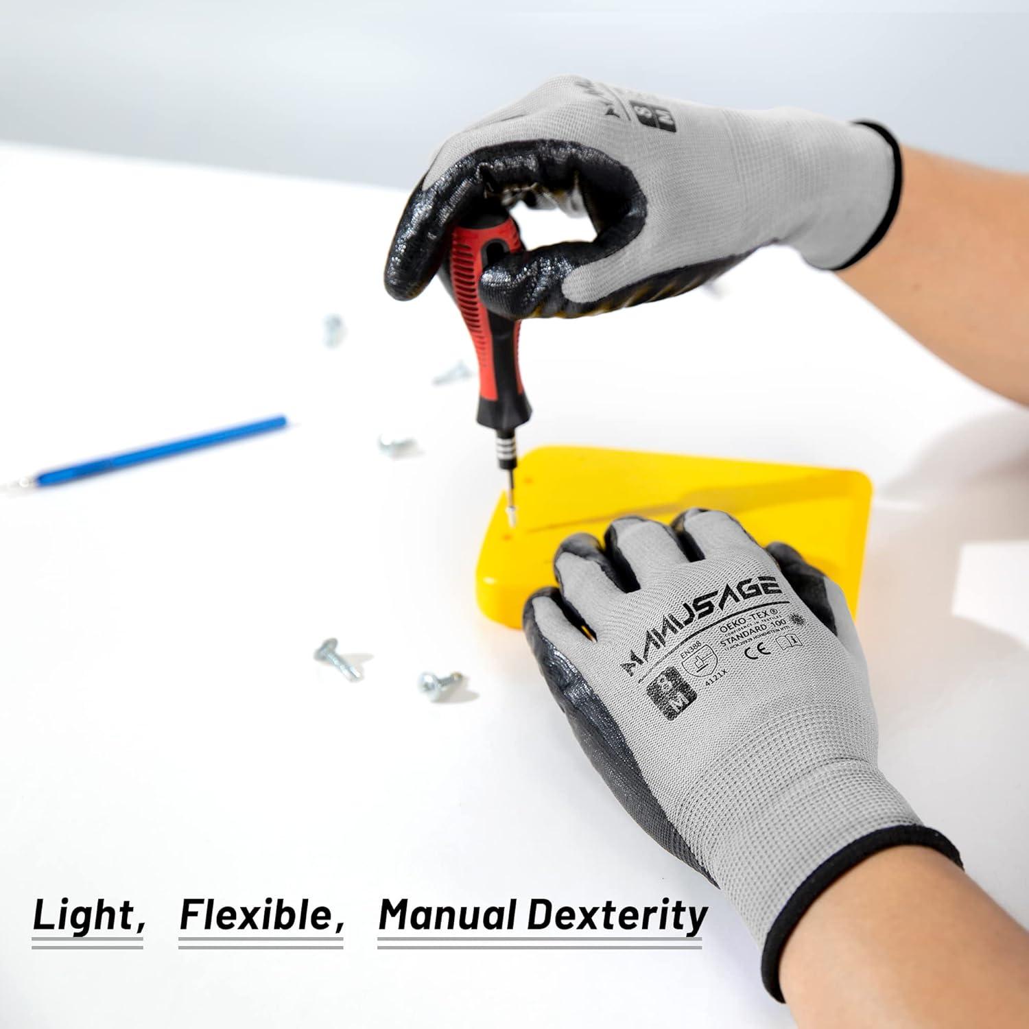 Guantes de Trabajo Manusage Medianos Nitrilo Gris 12 Pares