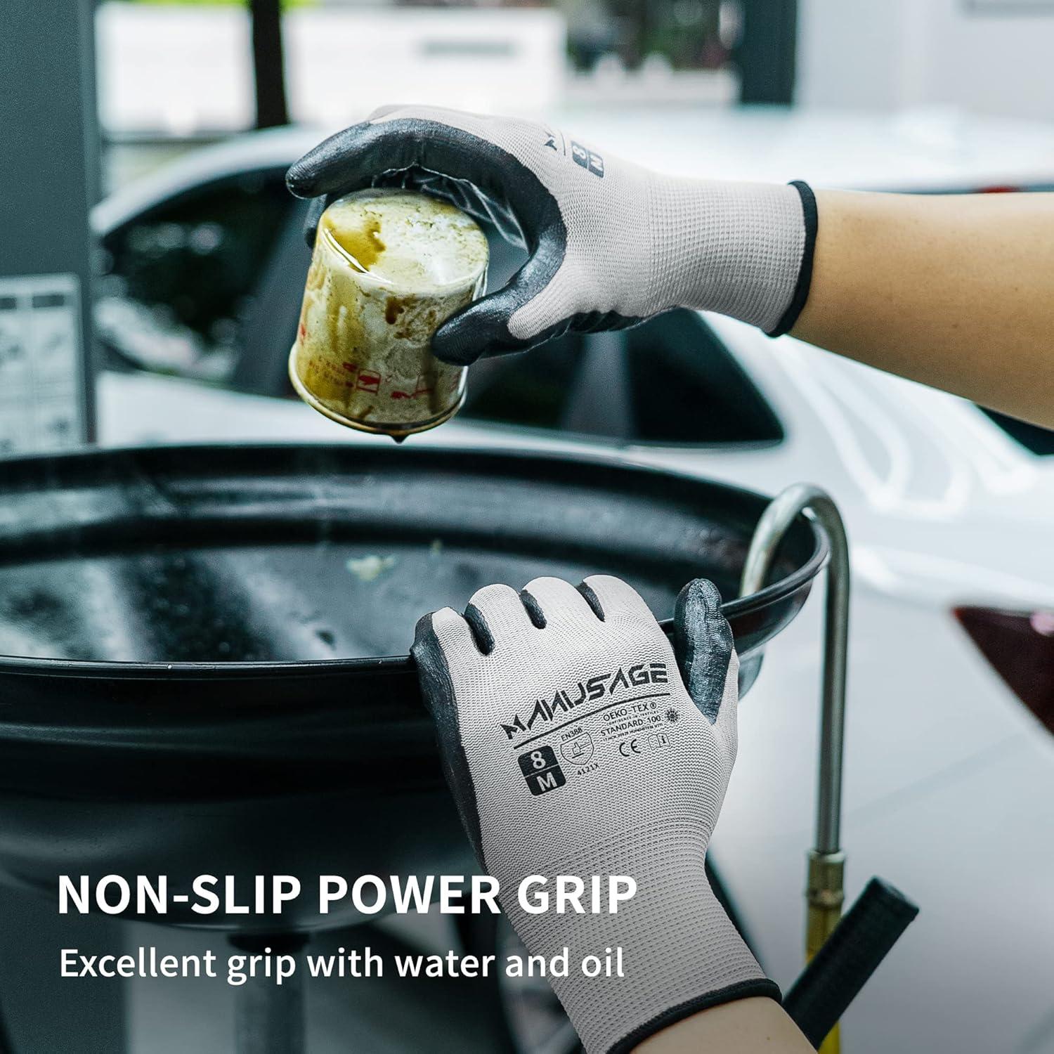 Guantes de Trabajo Manusage Medianos Nitrilo Gris 12 Pares