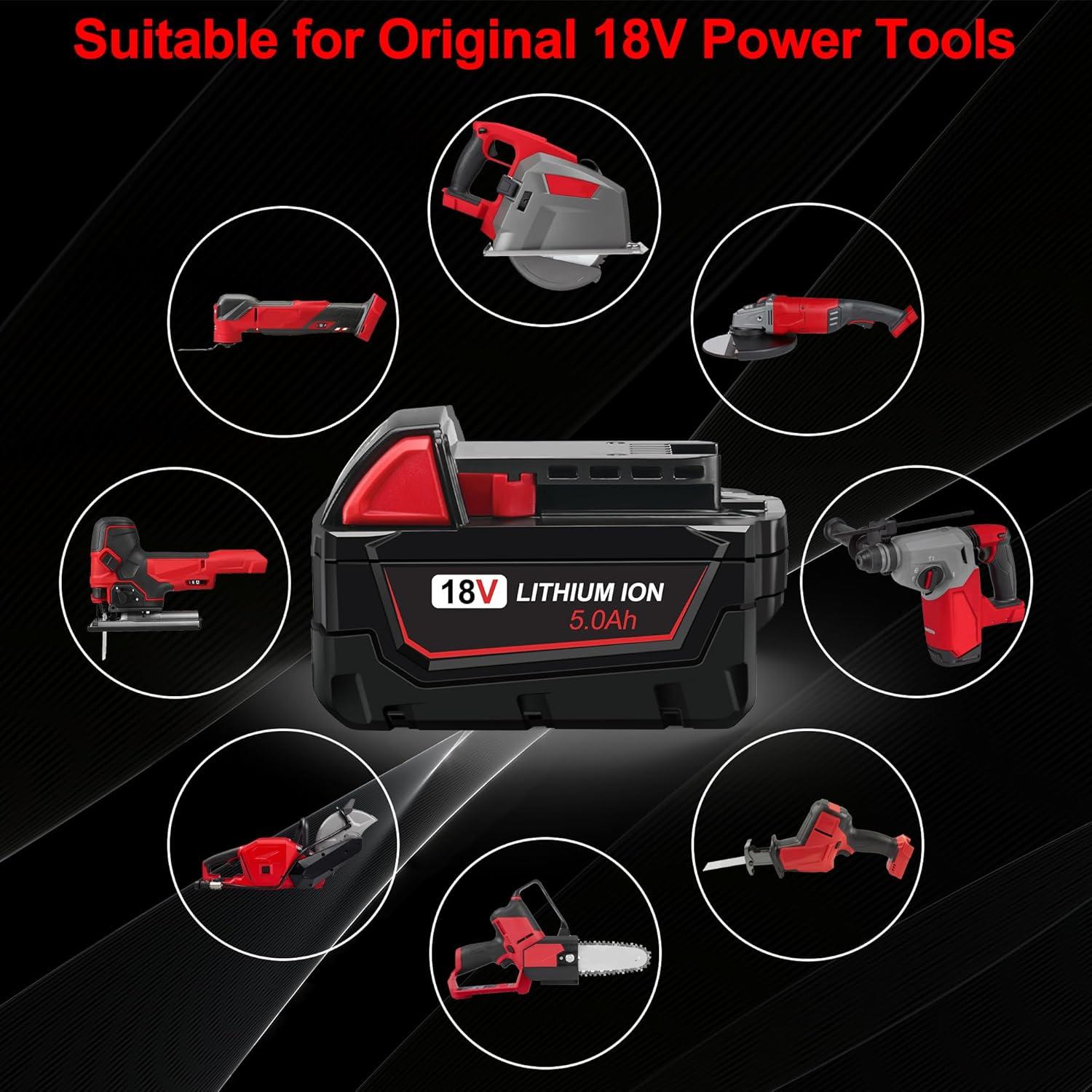 Paquete de 2 Baterías 18V 5000mAh WORTHMAH para Milwaukee M18