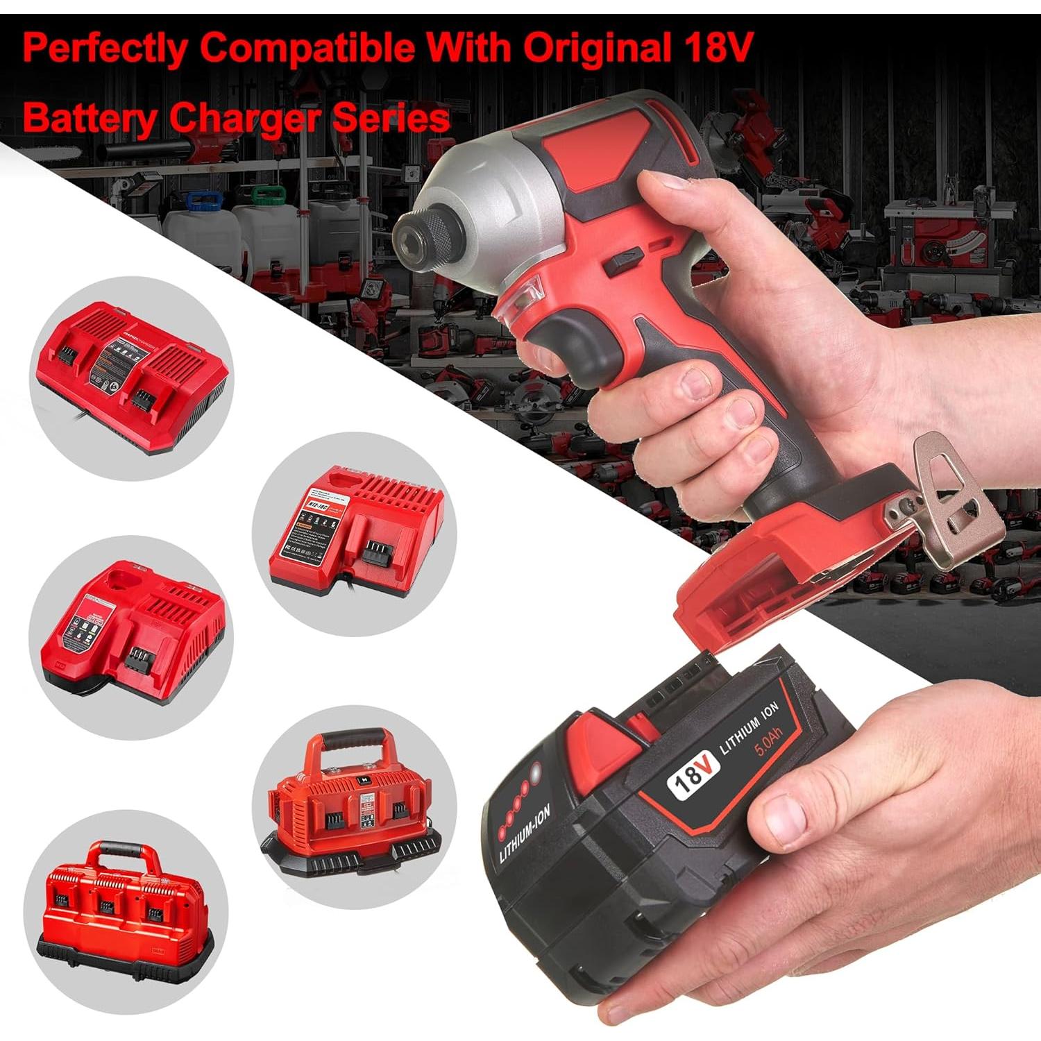 Paquete de 2 Baterías 18V 5000mAh WORTHMAH para Milwaukee M18