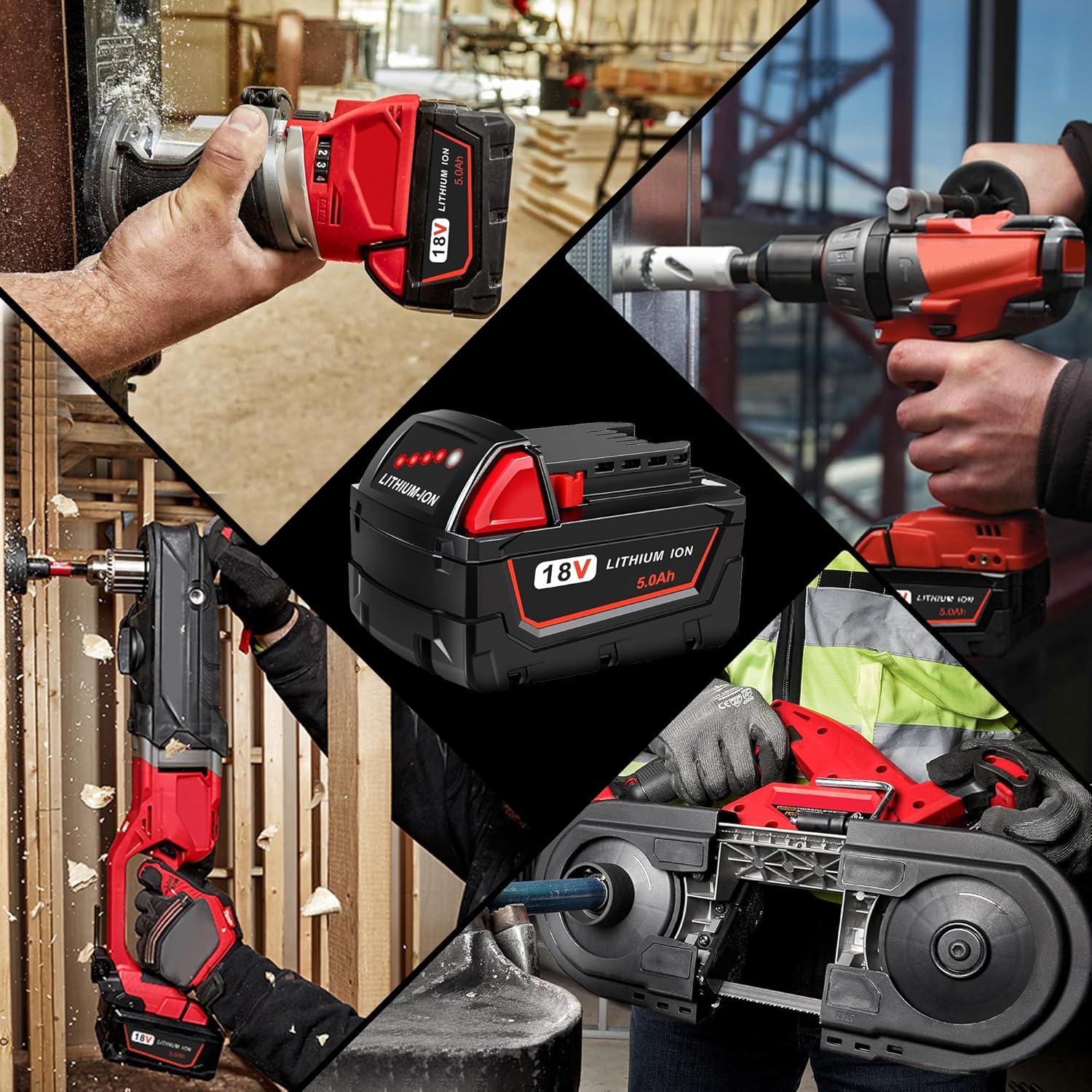 Paquete de 2 Baterías 18V 5000mAh WORTHMAH para Milwaukee M18