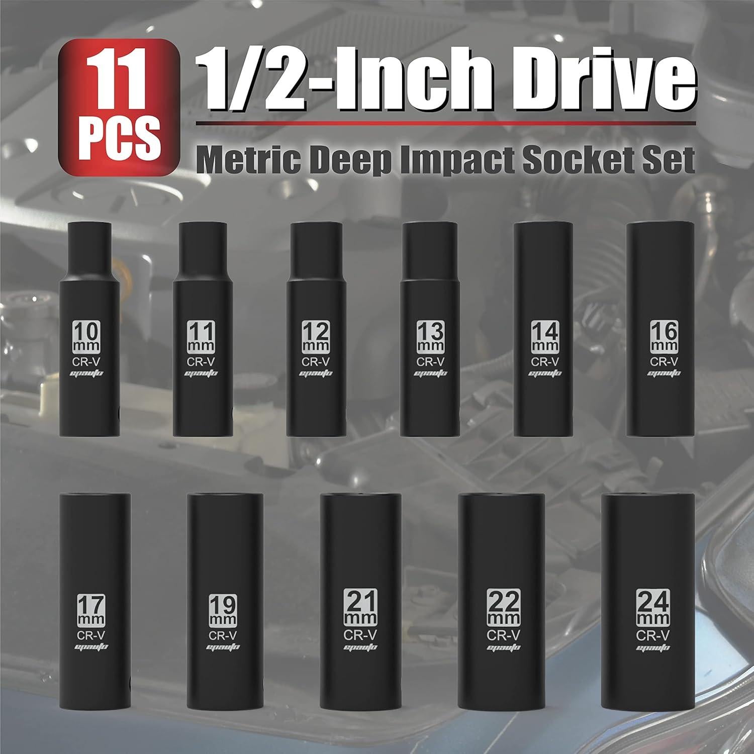 Conjunto de Enchufes de Impacto Profundo EPAuto 11 Piezas 10-24 mm