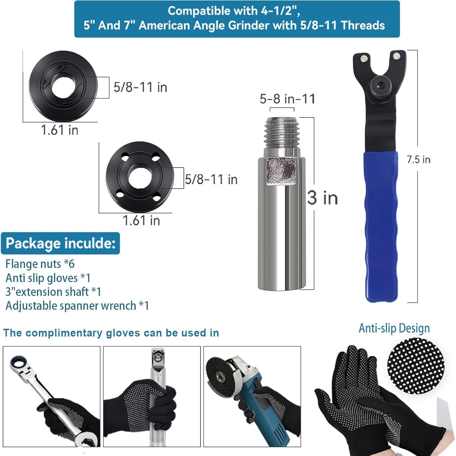 Eje de Extensión para Amoladora Angular Juvaeny 3" + 6 Tuercas