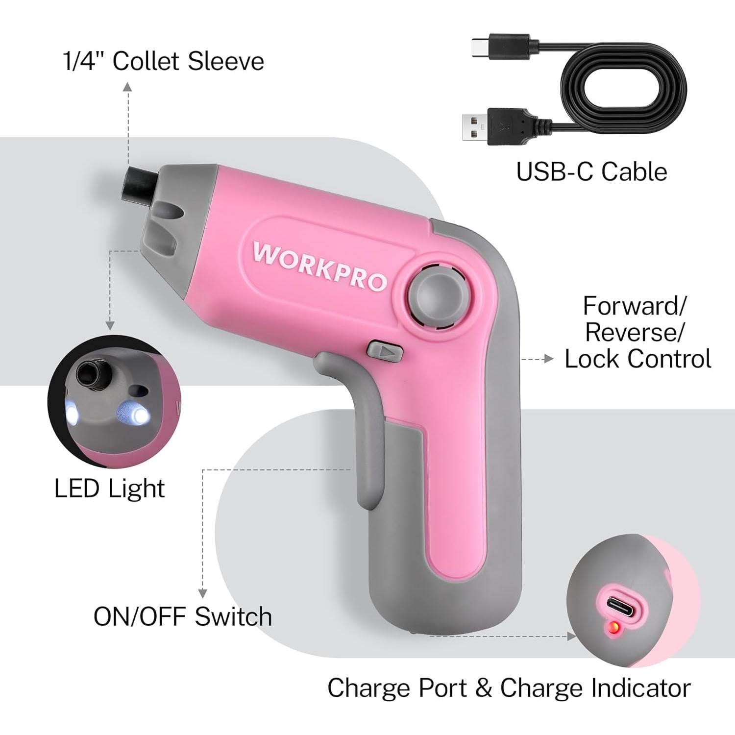 Destornillador Eléctrico Inalámbrico WORKPRO 3.6V con 22 Puntas
