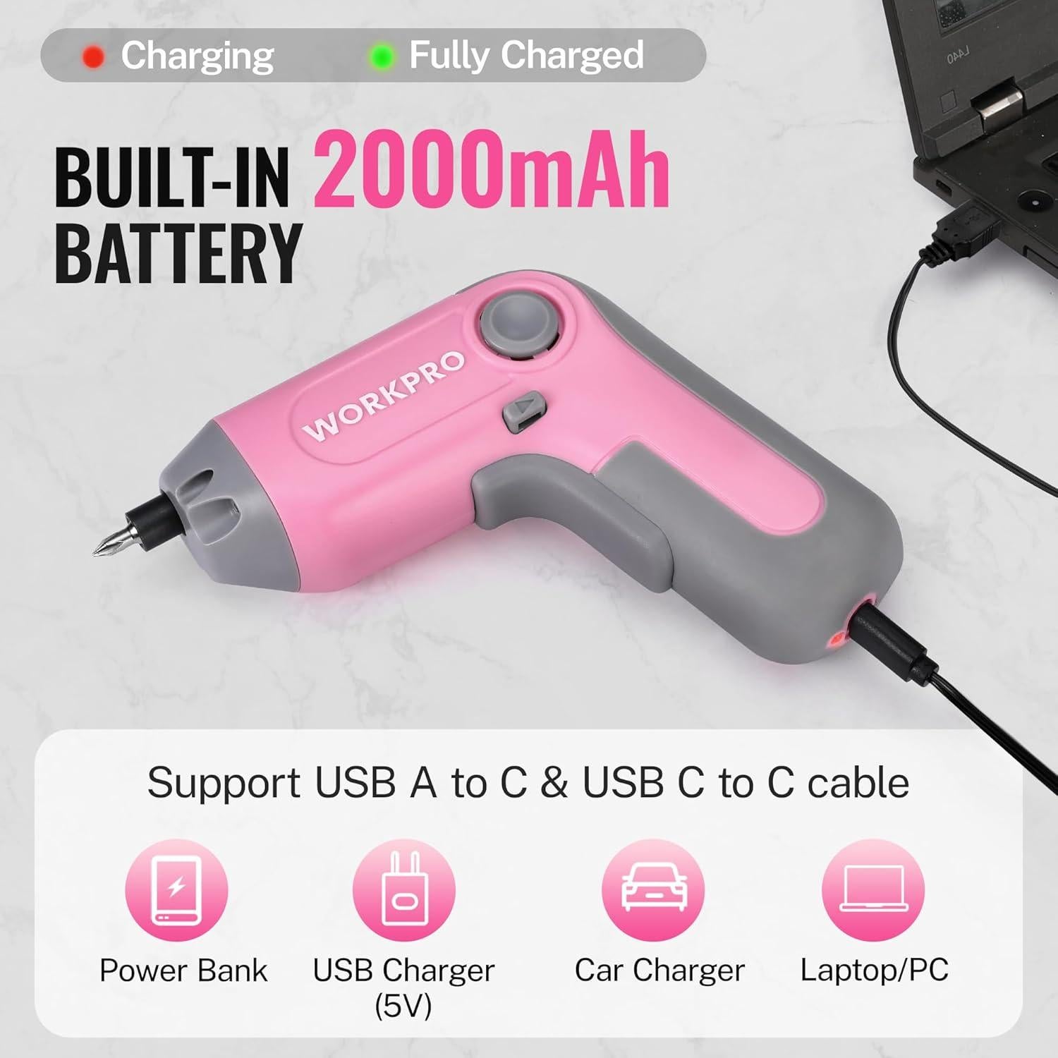 Destornillador Eléctrico Inalámbrico WORKPRO 3.6V con 22 Puntas