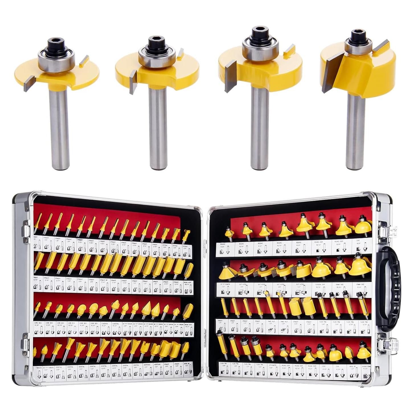 Juego de 100 Brocas de Router EilxMag 1/4" Carburo Tungsteno