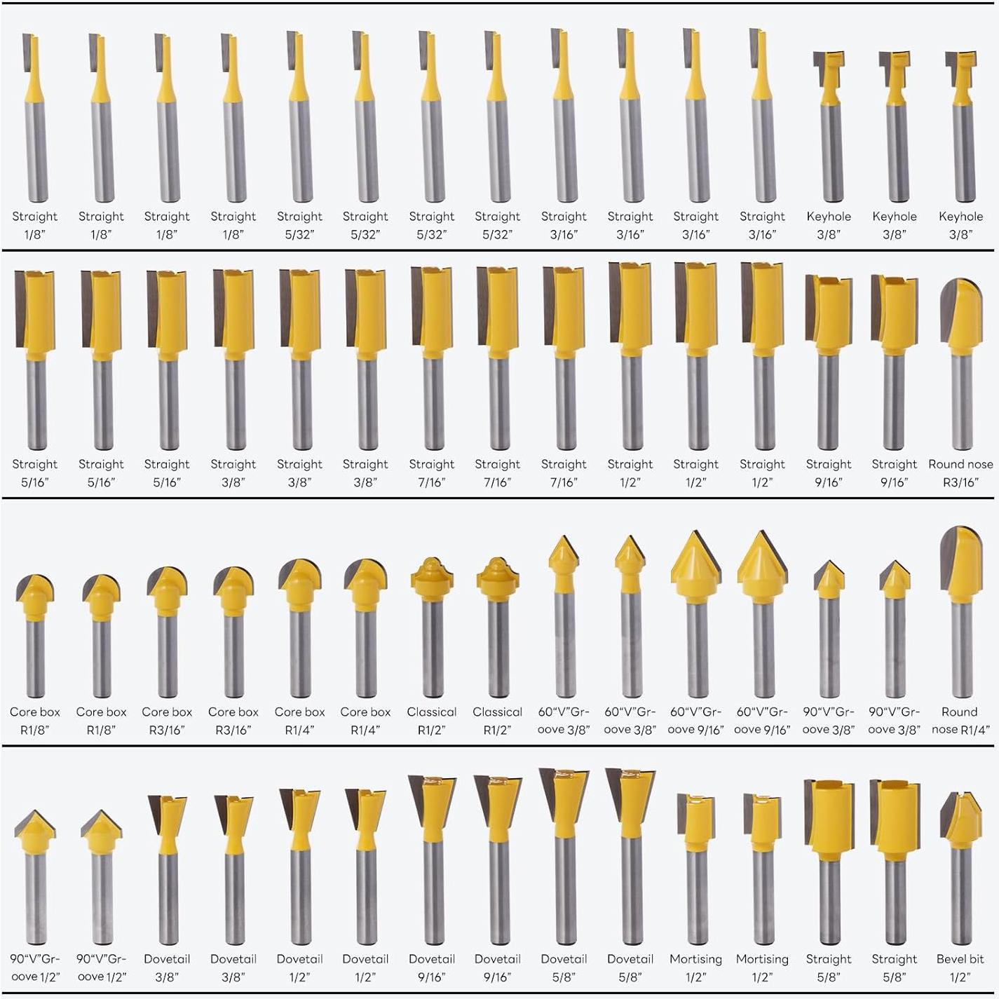 Juego de 100 Brocas de Router EilxMag 1/4" Carburo Tungsteno