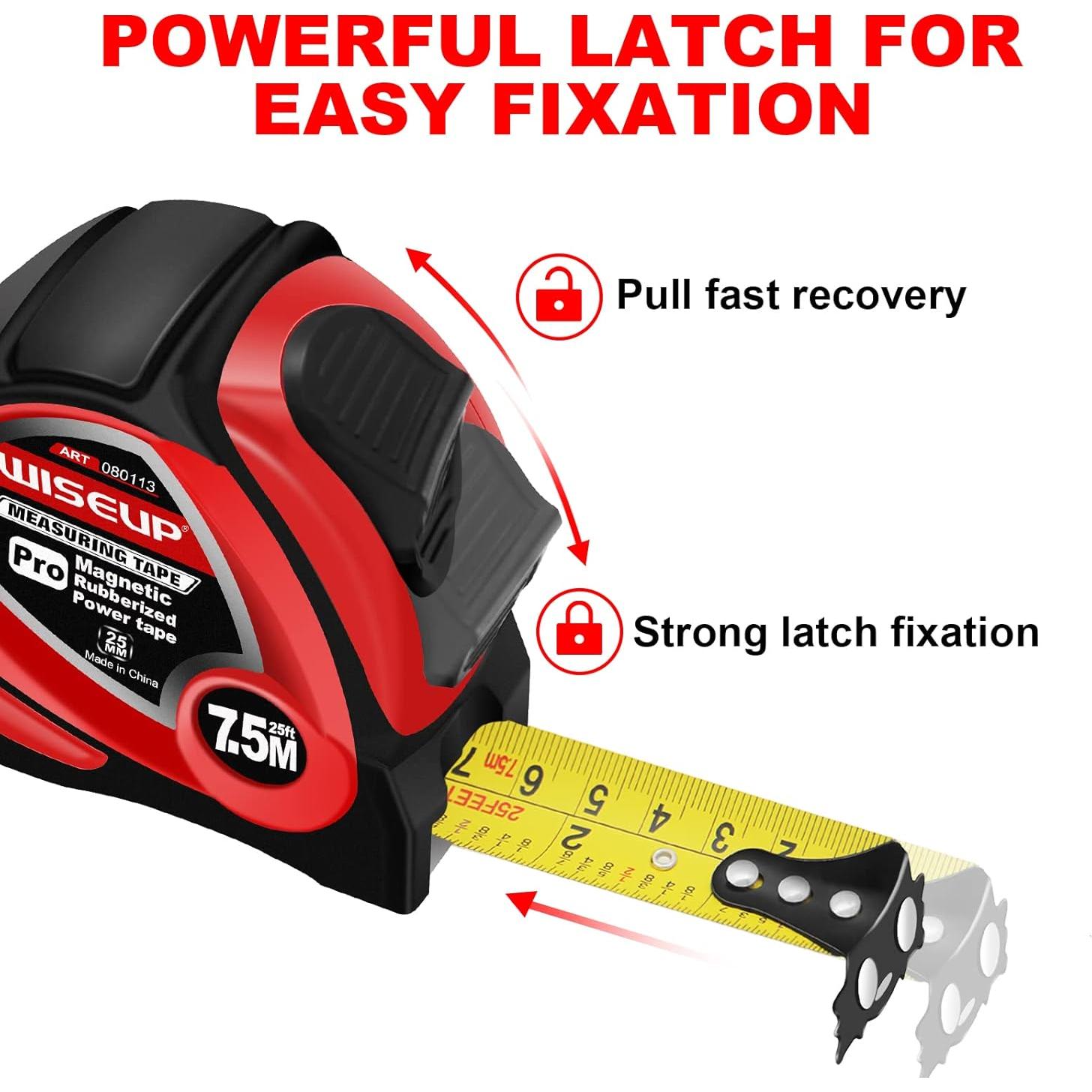 Cinta Métrica Magnética WISEUP 4.88 m con Fracciones y Clip