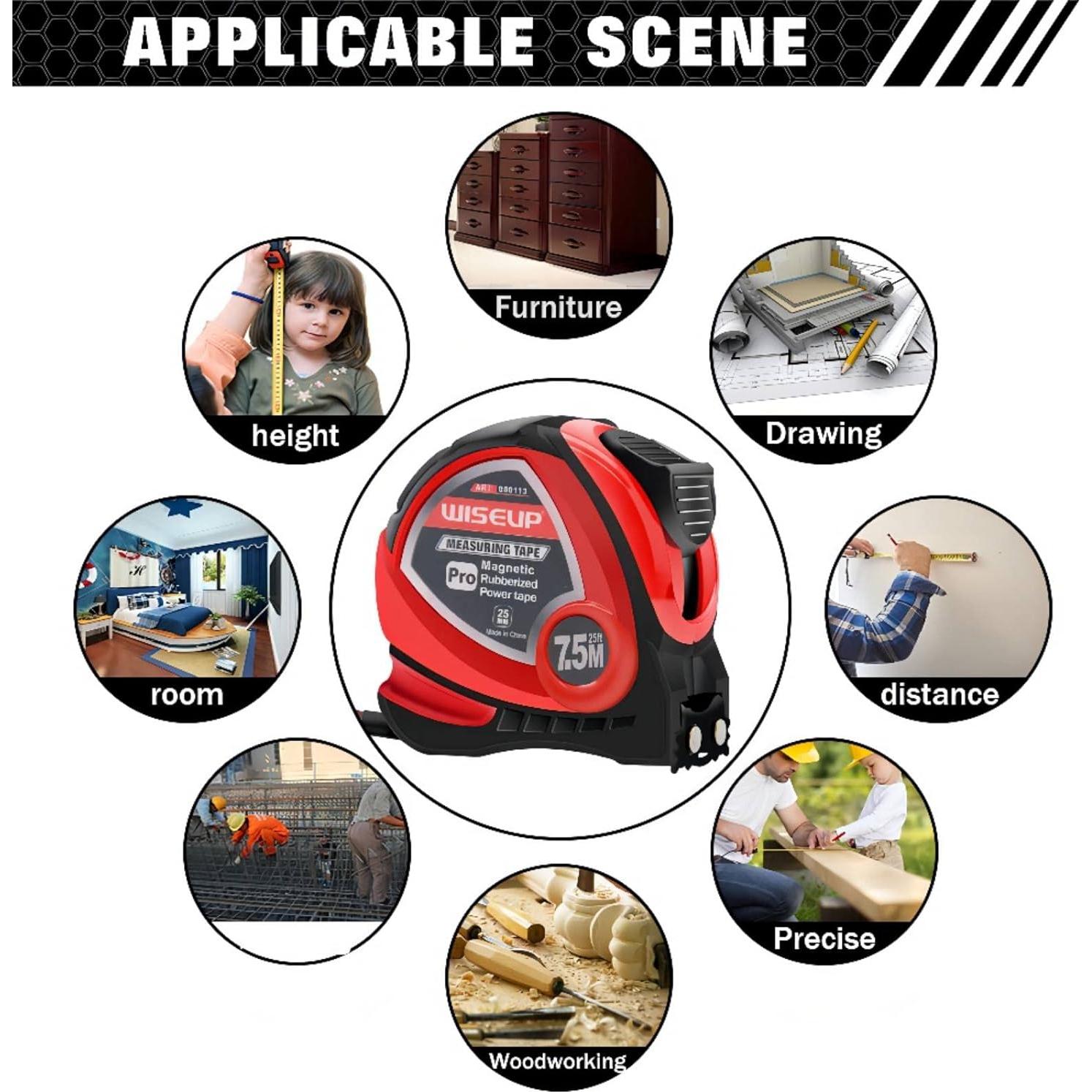 Cinta Métrica Magnética WISEUP 4.88 m con Fracciones y Clip