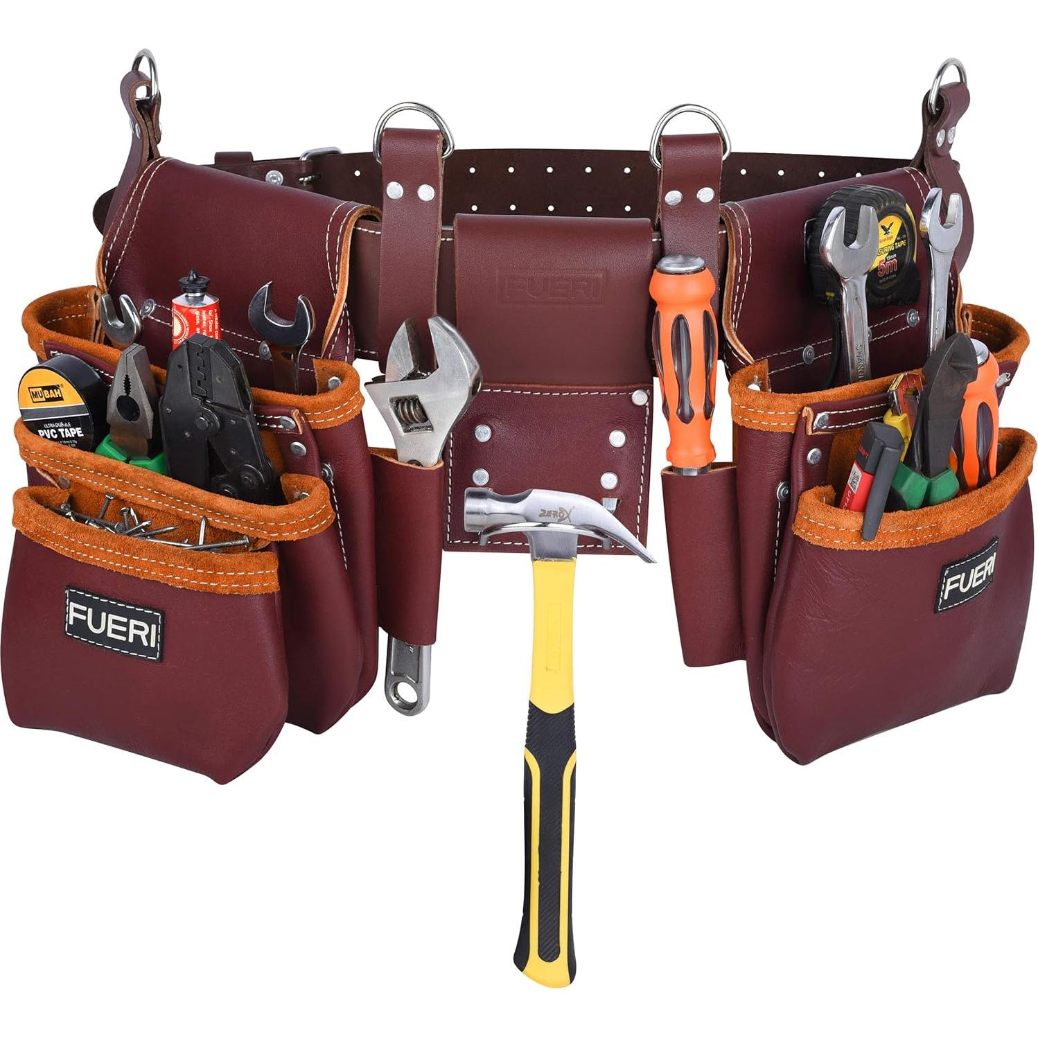 Bolsa de Cinturón de Herramientas FUERI 17 Bolsillos Burdeos