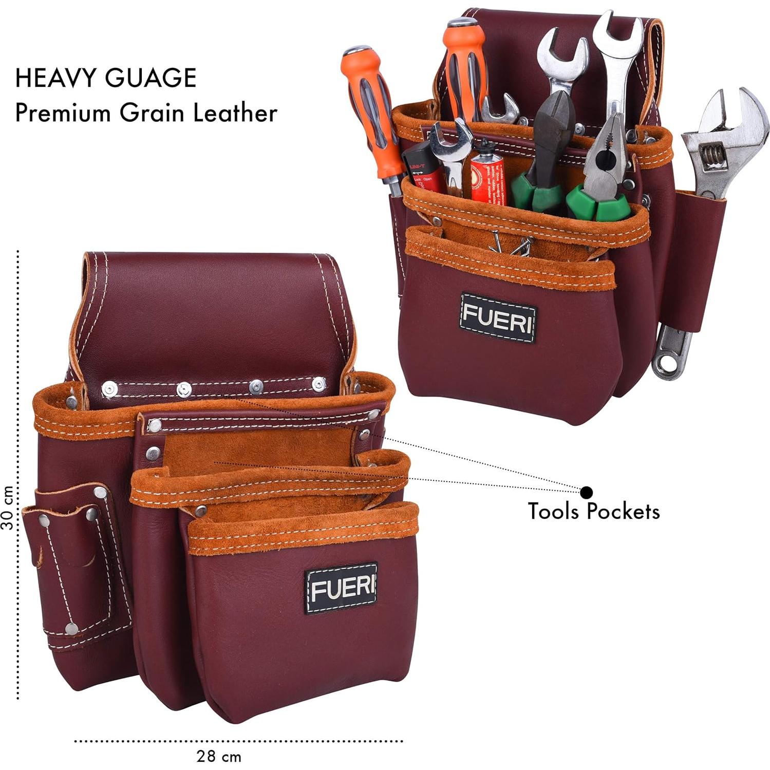 Bolsa de Cinturón de Herramientas FUERI 17 Bolsillos Burdeos