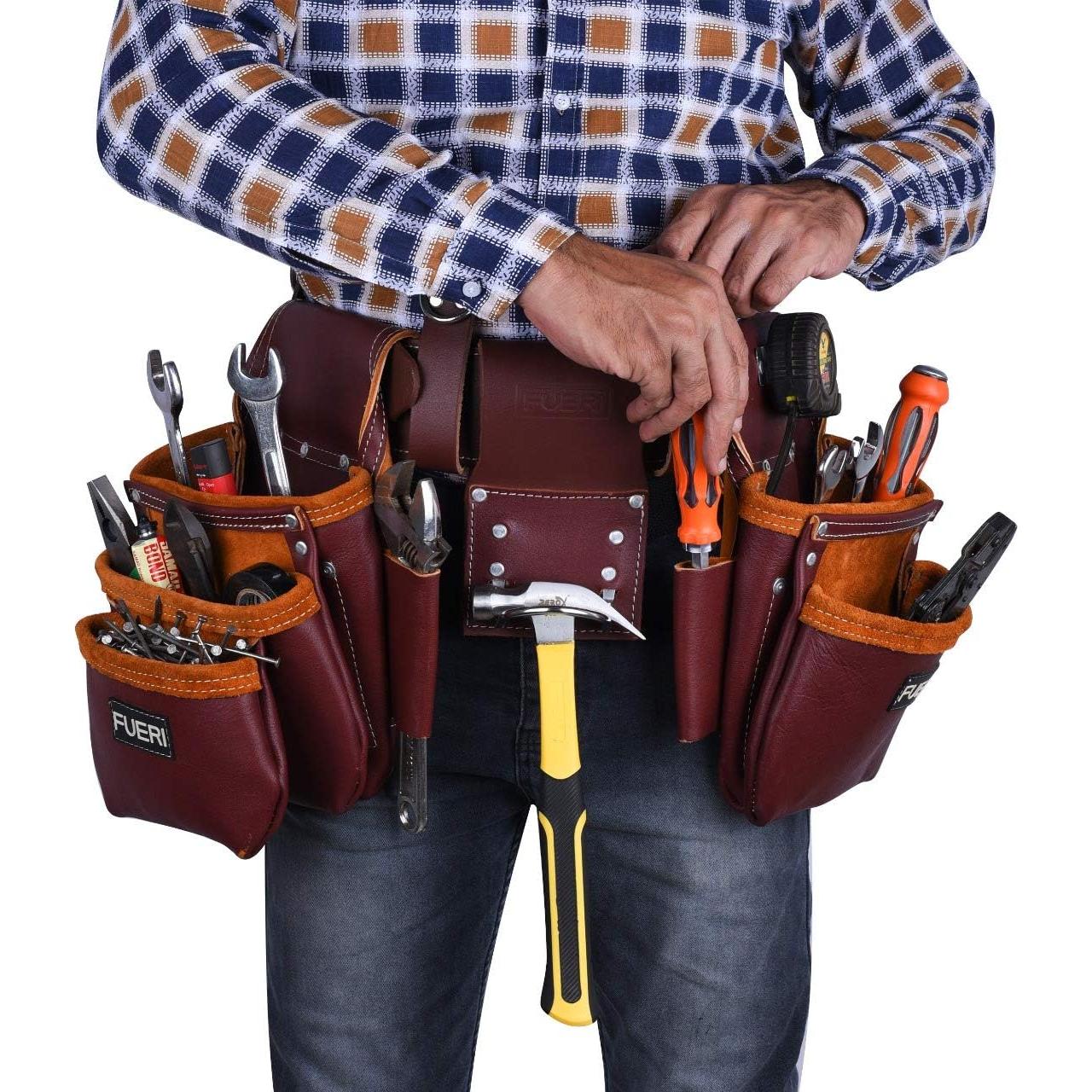 Bolsa de Cinturón de Herramientas FUERI 17 Bolsillos Burdeos