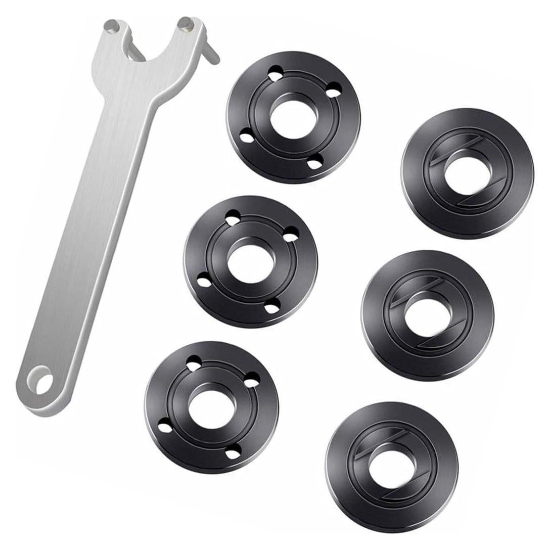 Grinder Angle Spanner Wrench Flange Nut, 4.5 Inch 5 Inch 5/8-11, 1PC Angle Grinder Flange Wrench and 6PCS Flange Nuts