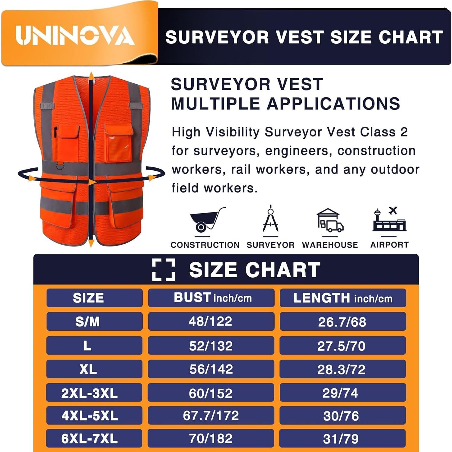 Chaleco de Seguridad UNINOVA Extra Grande Malla Naranja Reflectante