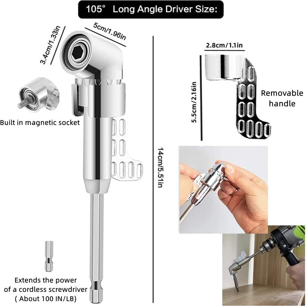 Right Angle Drill Attachment Set, Including Flexible Drill Bit Extension, 3pcs Angle Extension Power Drill Attachment with 1/4'' Hex Impact Shank, Screwdriver Bit Set (Black)