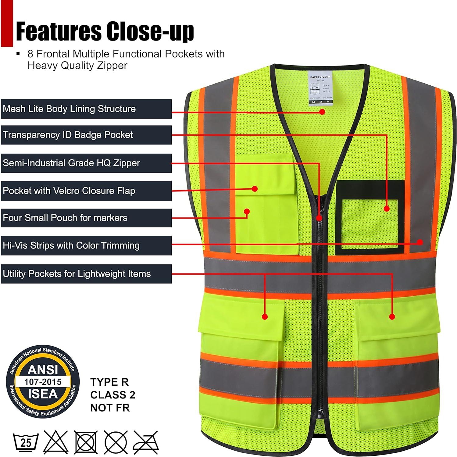 Chaleco de Seguridad HATAUNKI Amarillo Mediano 8 Bolsillos