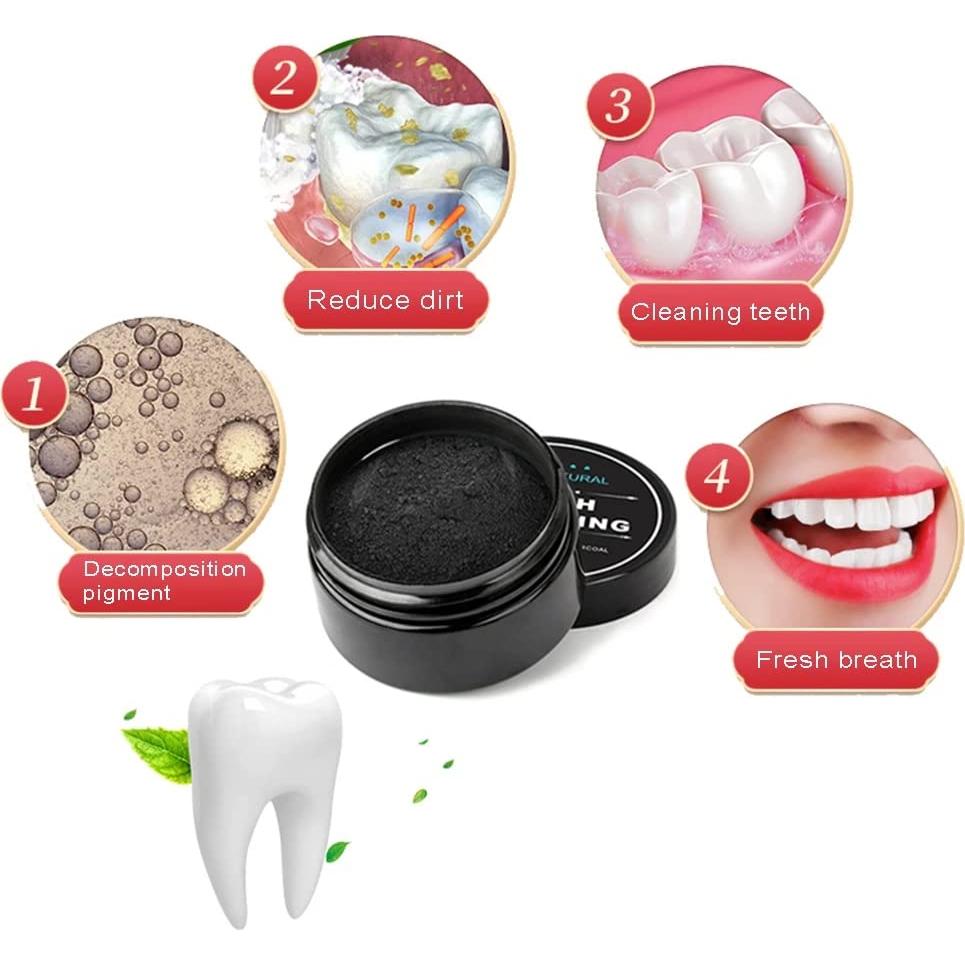 Juego de Cuidado Oral WUBLSYAN - Polvo Blanqueador Carbón 30g + Cepillo Bambú