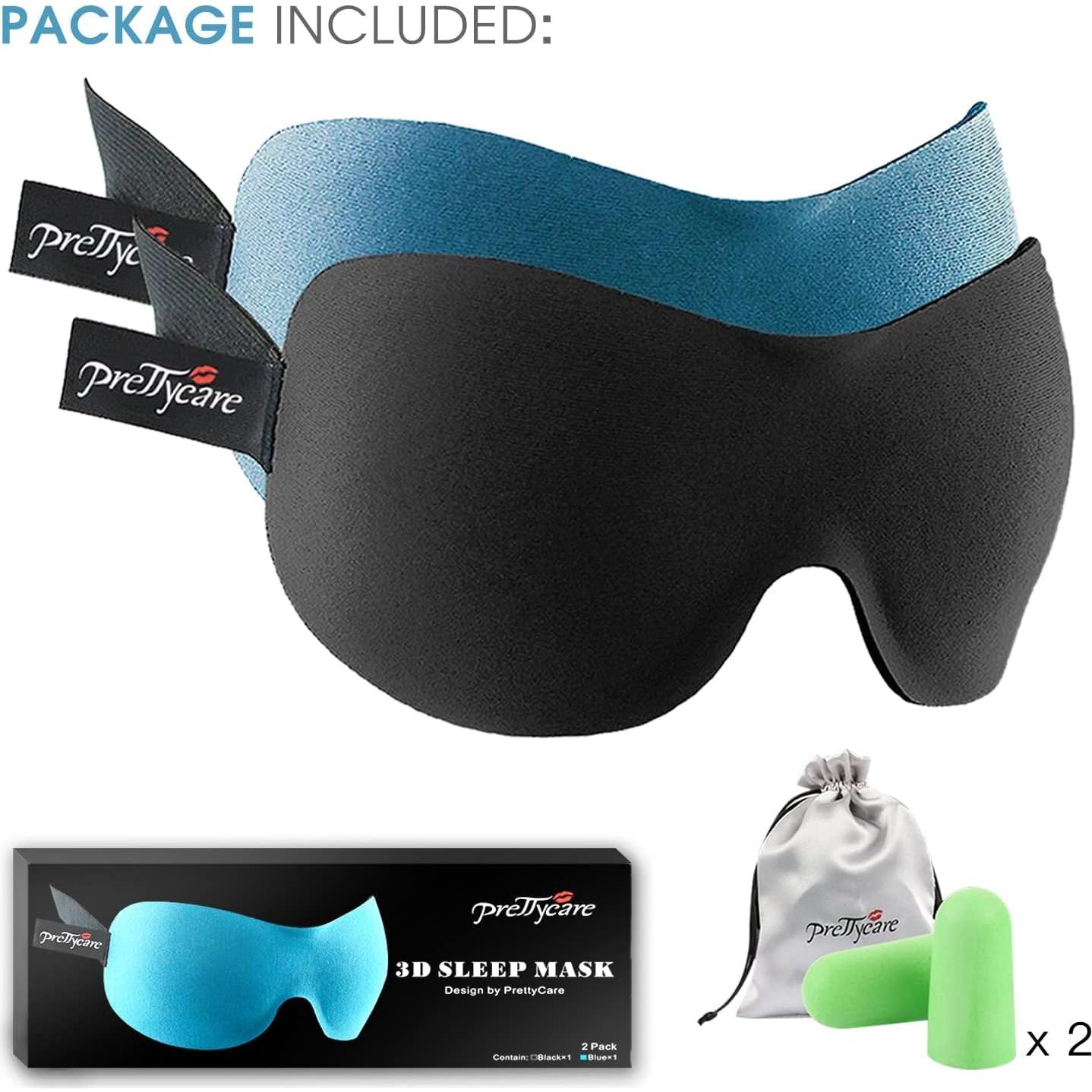 Máscara de Sueño 3D PrettyCare con Tapones y Bolsa de Viaje