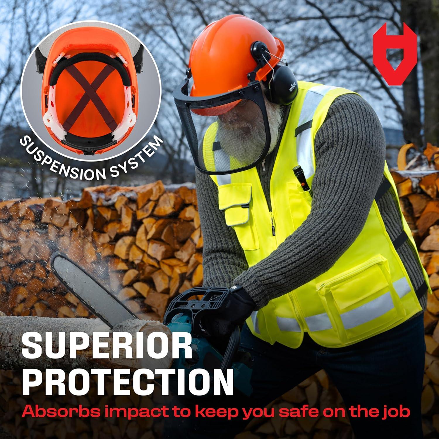 Casco Industrial NoCry NC-FH-6N1 Naranja con Visera y Audífonos