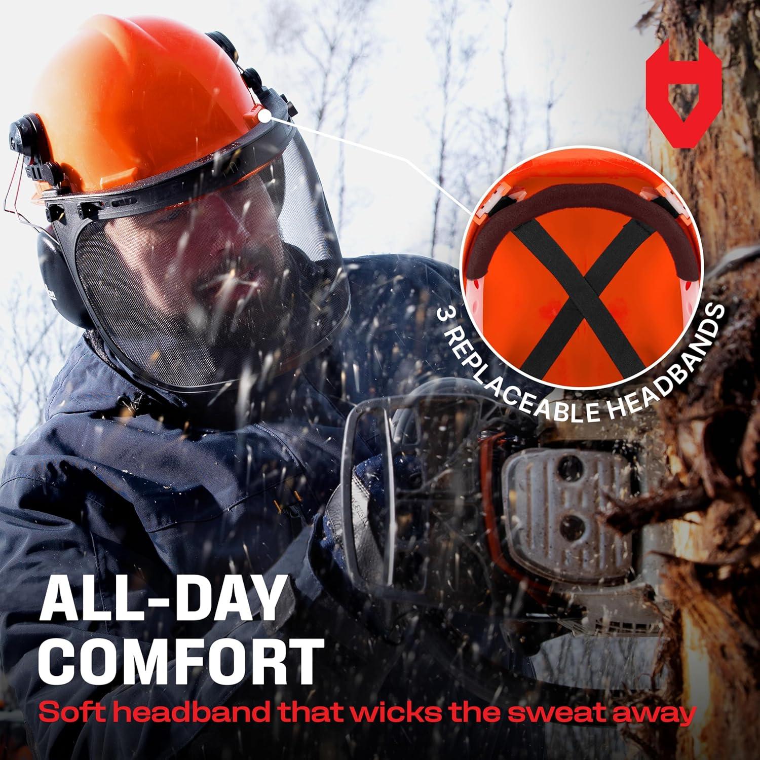 Casco Industrial NoCry NC-FH-6N1 Naranja con Visera y Audífonos