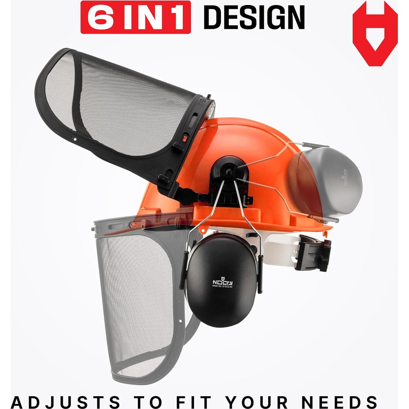 Casco Industrial NoCry NC-FH-6N1 Naranja con Visera y Audífonos