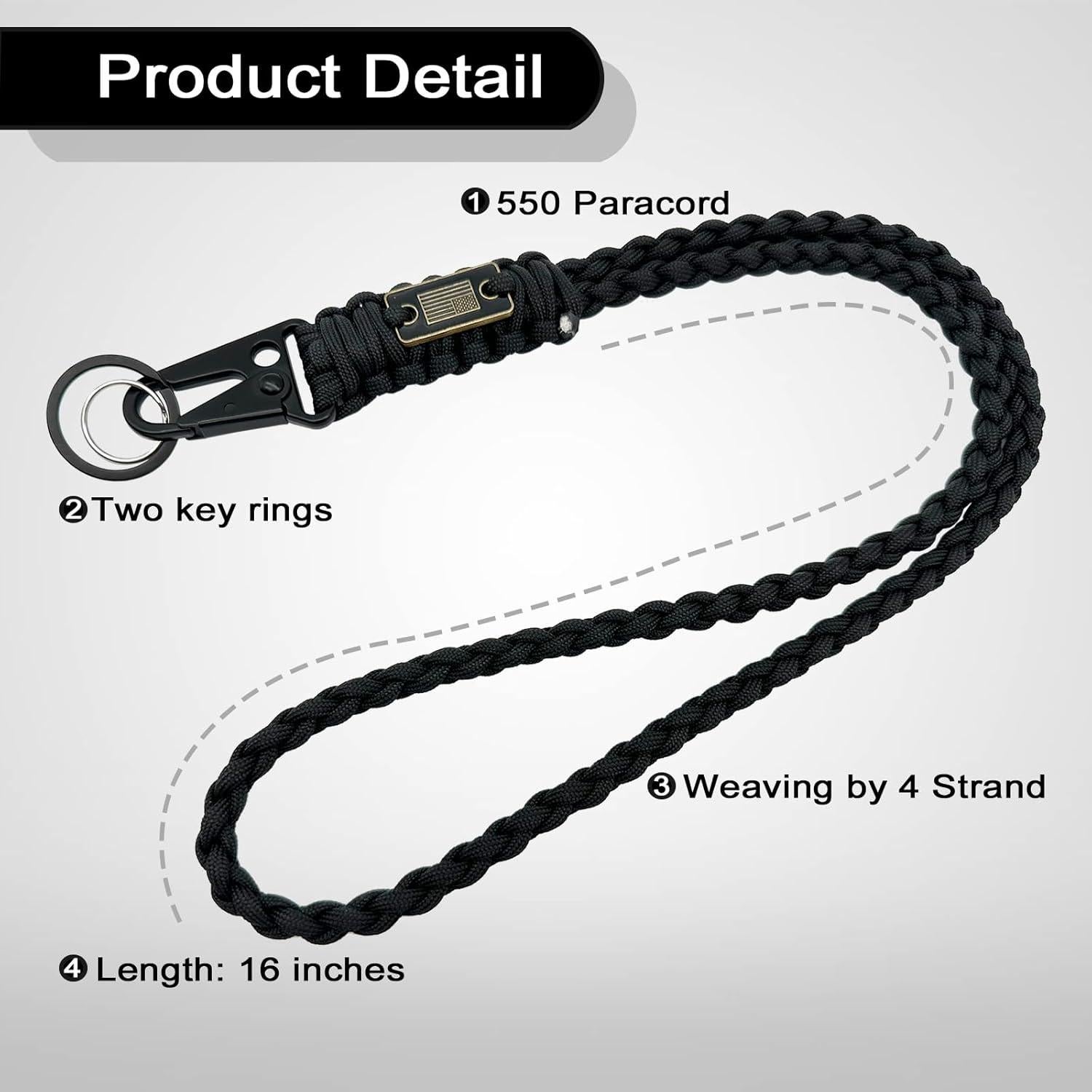 Lanyard de Paracord Negro DDOUT x2 para Identificación