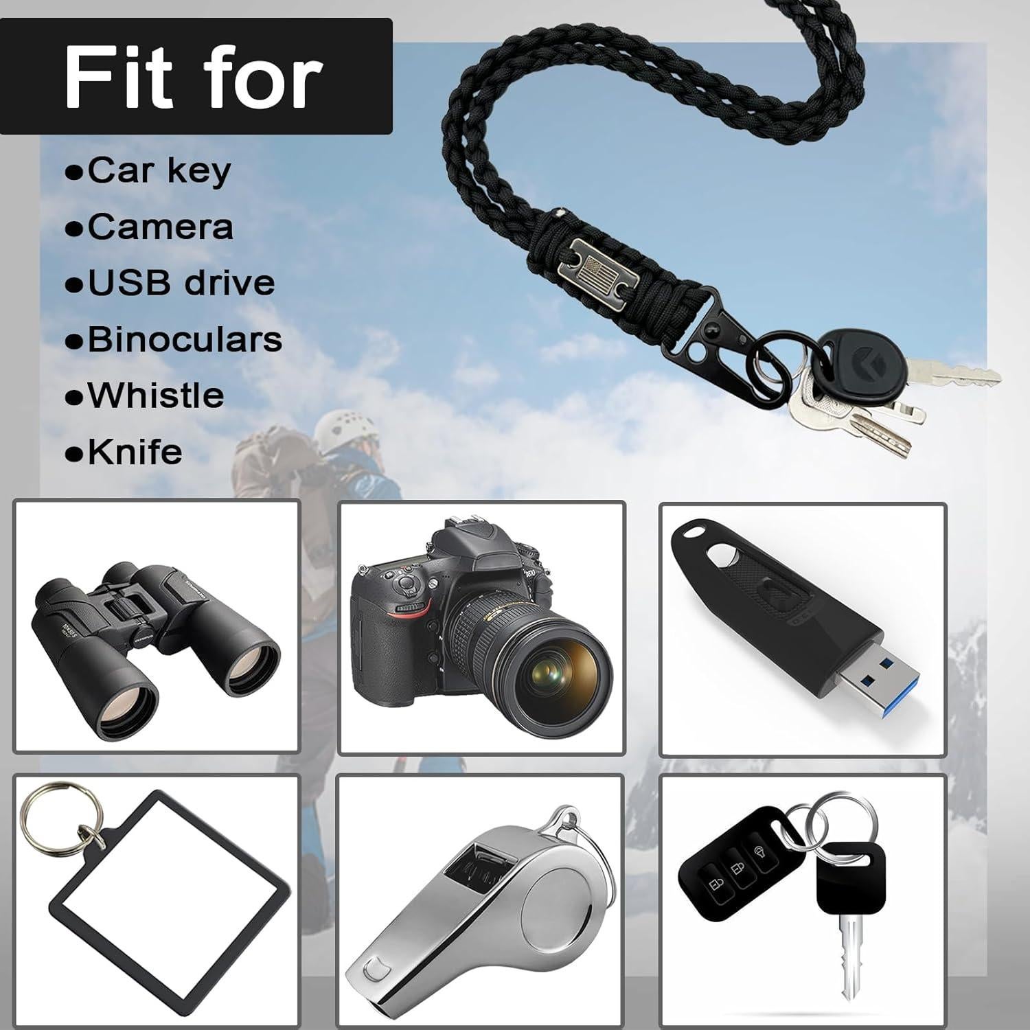 Lanyard de Paracord Negro DDOUT x2 para Identificación