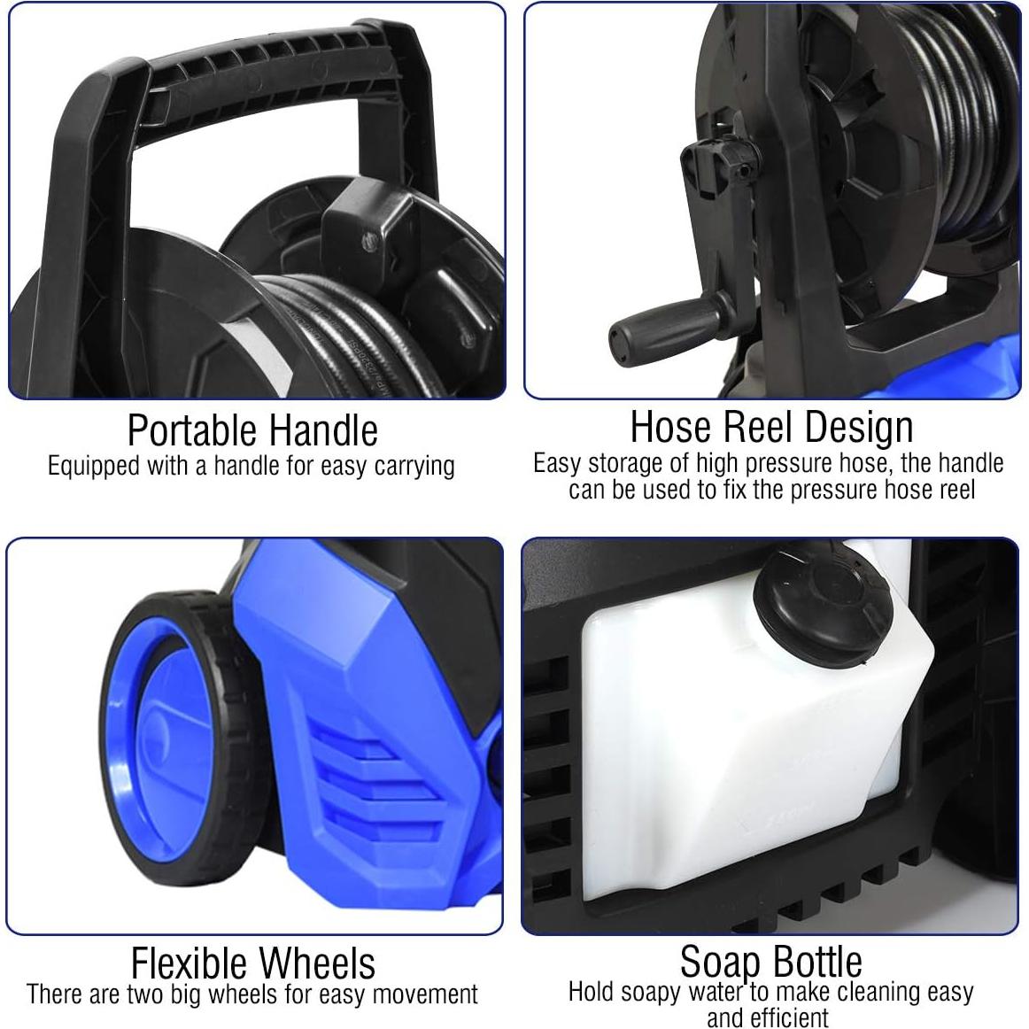 Goplus 3000PSI Electric High Pressure Washer, 2 GPM 2000W Portable Power Washer Deck Patio Cleaner with Nozzles (Blue)