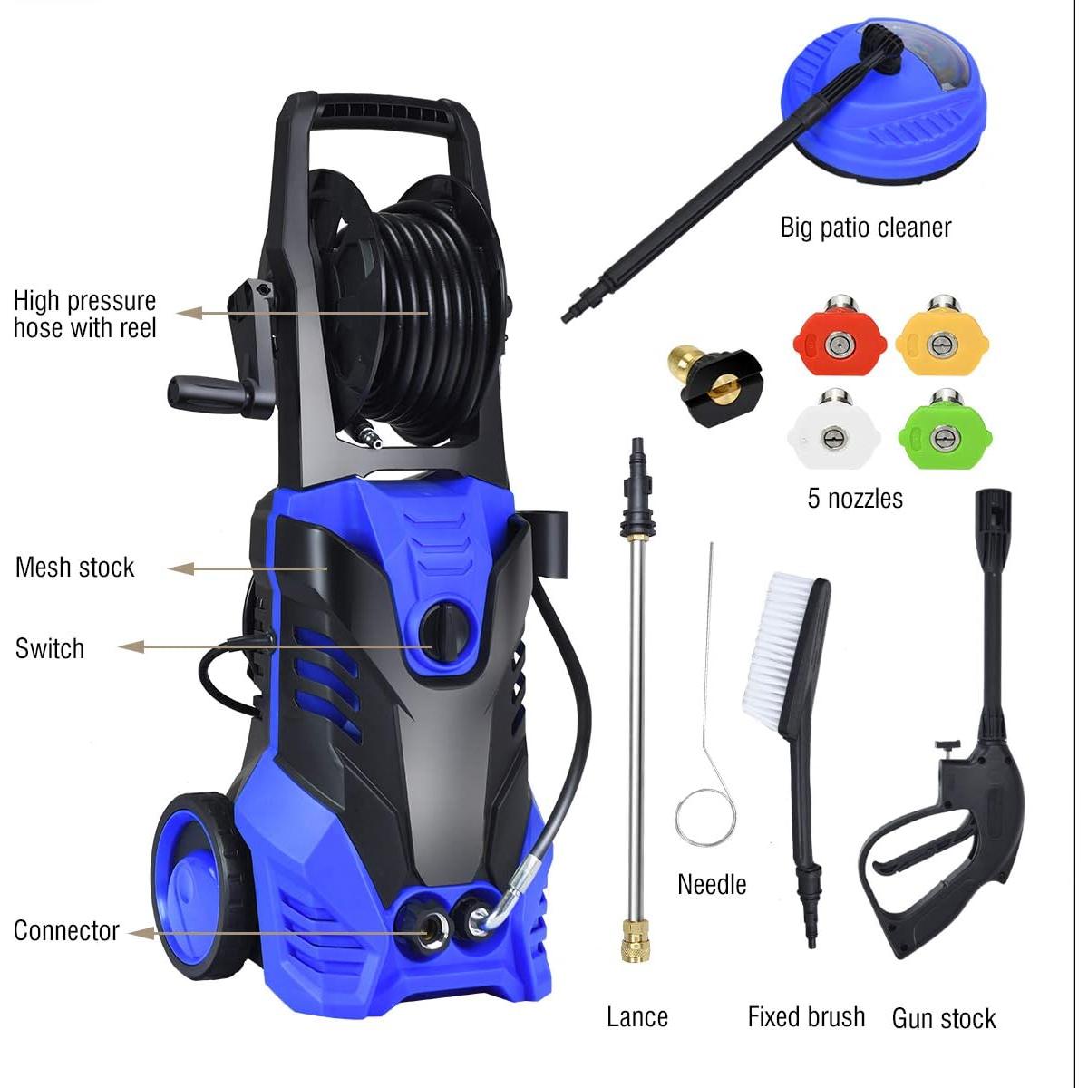 Goplus 3000PSI Electric High Pressure Washer, 2 GPM 2000W Portable Power Washer Deck Patio Cleaner with Nozzles (Blue)