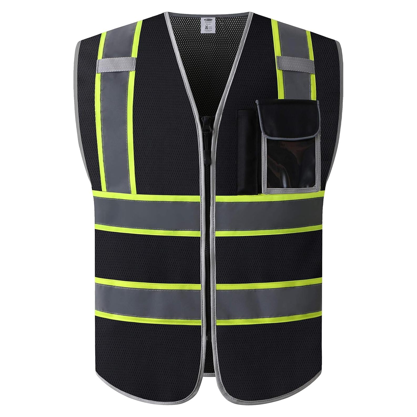 Chaleco de Seguridad JKSafety Grande Negro Reflectante 3 Bolsillos