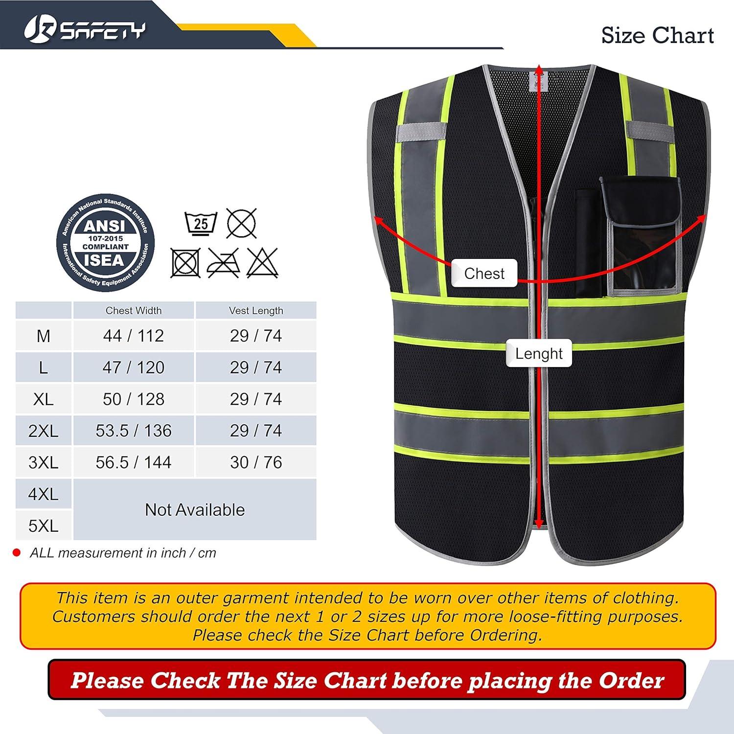 Chaleco de Seguridad JKSafety Grande Negro Reflectante 3 Bolsillos