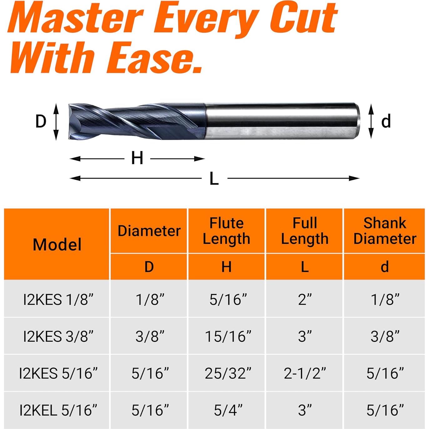 Fresa de Carburo ACCUCUT I2KES 1/8" para Aluminio y Acero