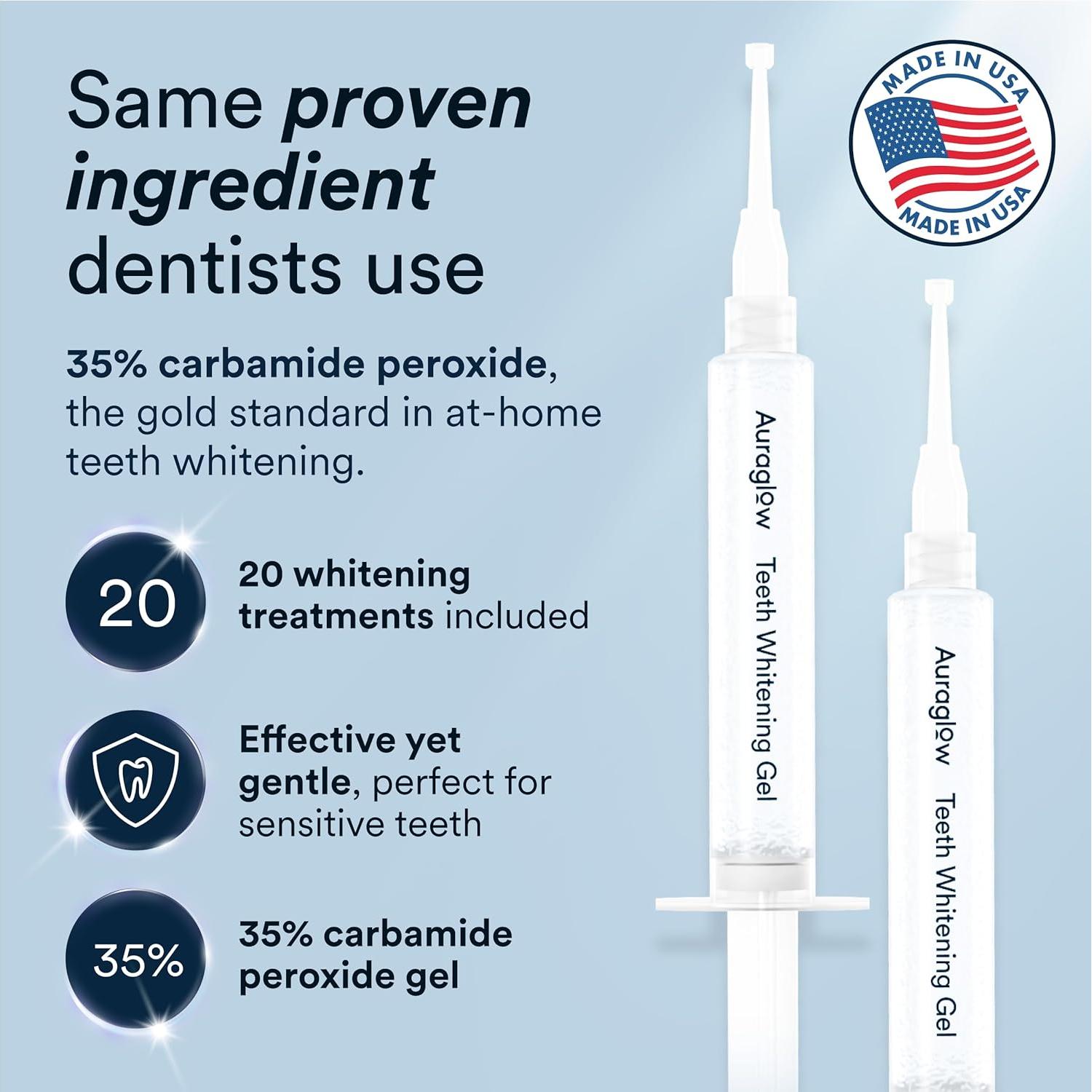 Kit de Blanqueamiento Dental Auraglow LED 35% Carbamida 20 Tratamientos