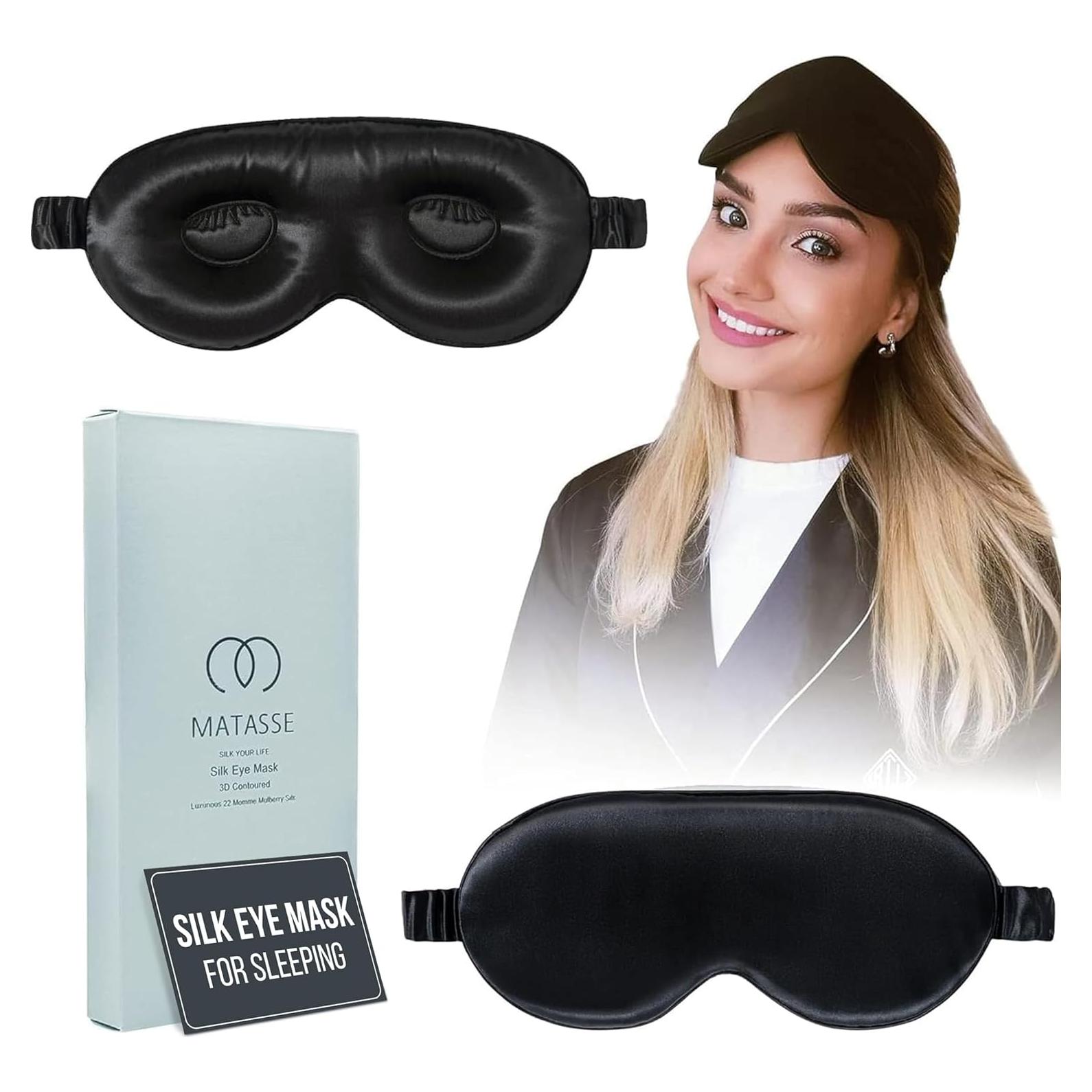 Máscara de Ojos de Seda MATASSE 3D Ajustable para Dormir - Negro