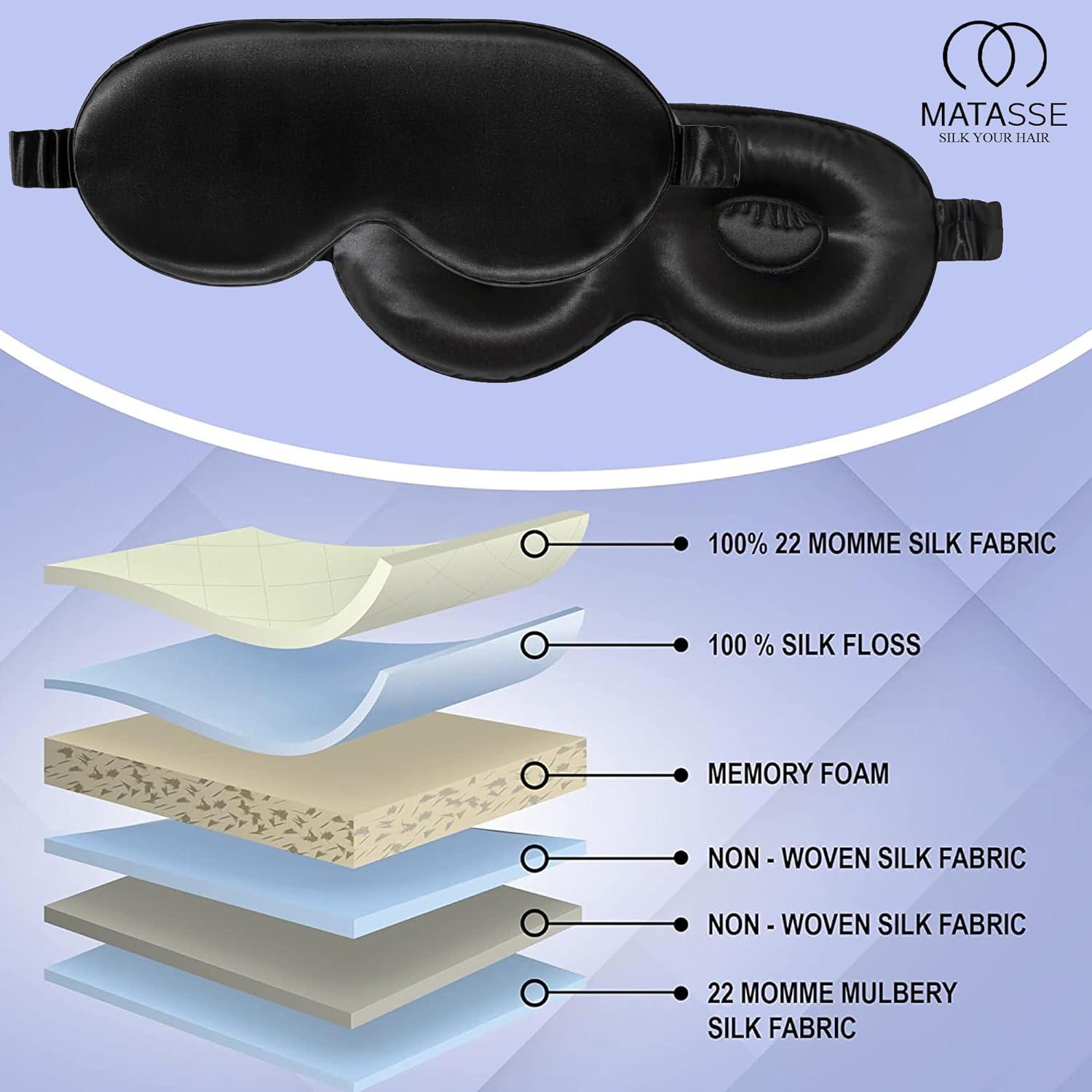 Máscara de Ojos de Seda MATASSE 3D Ajustable para Dormir - Negro