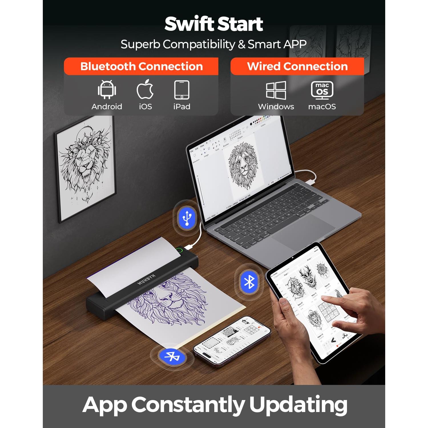 Impresora de Plantillas de Tatuaje MUNBYN ITP05 Inalámbrica