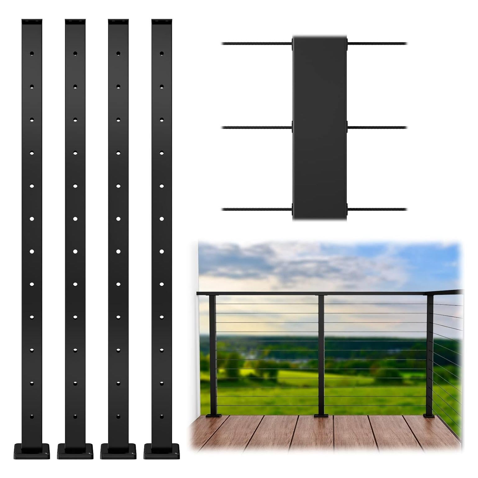 Poste de Barandilla de Cable Muzata 42" Acero Inoxidable Negro