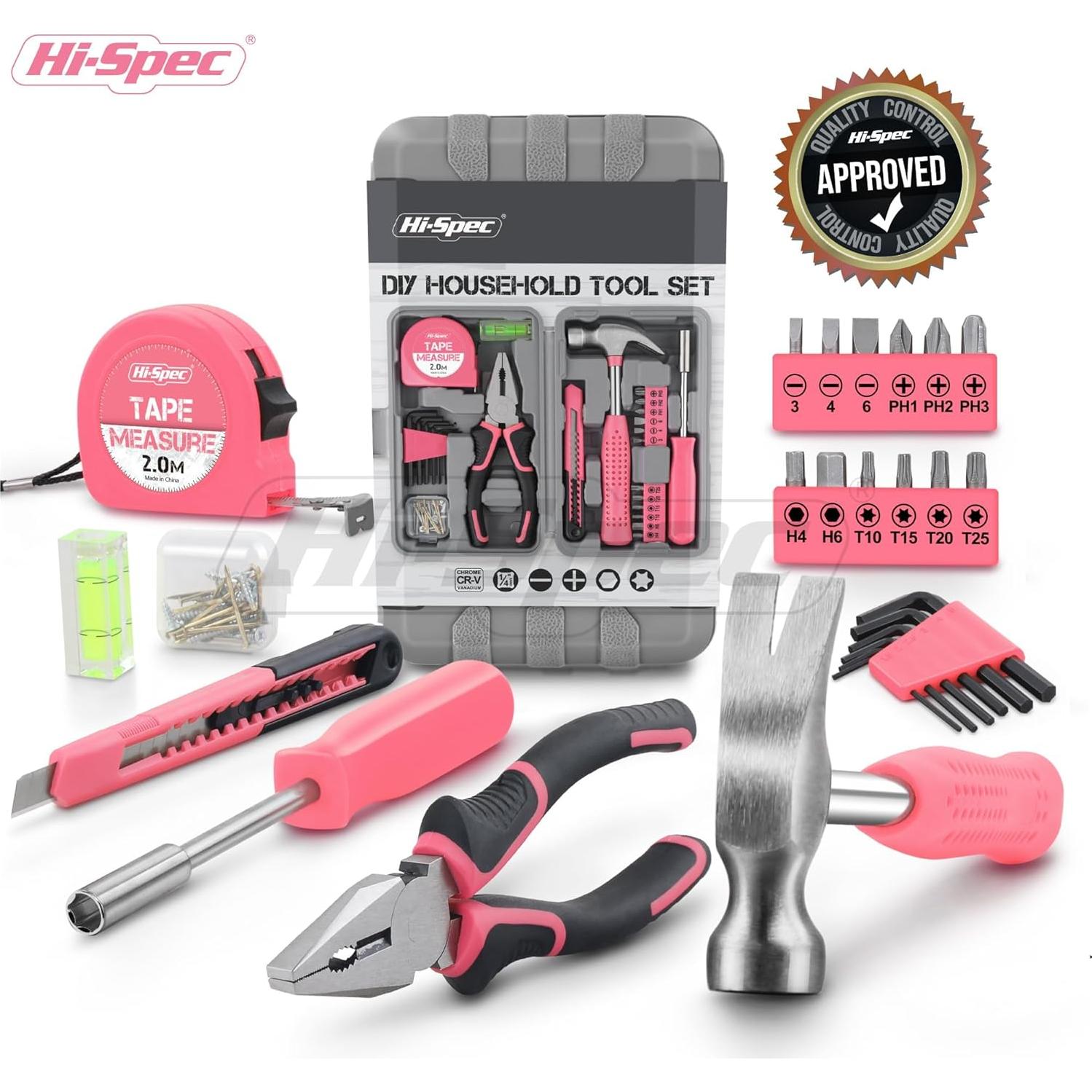 Juego de Herramientas Hi-Spec 25 Piezas Rosa para Damas