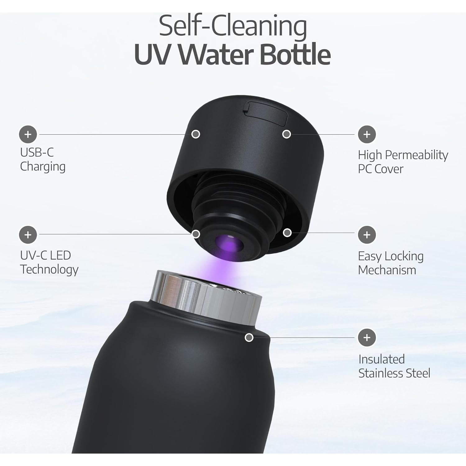 Botella UV autolimpiante UVBRITE 550ml acero inoxidable termoaislada