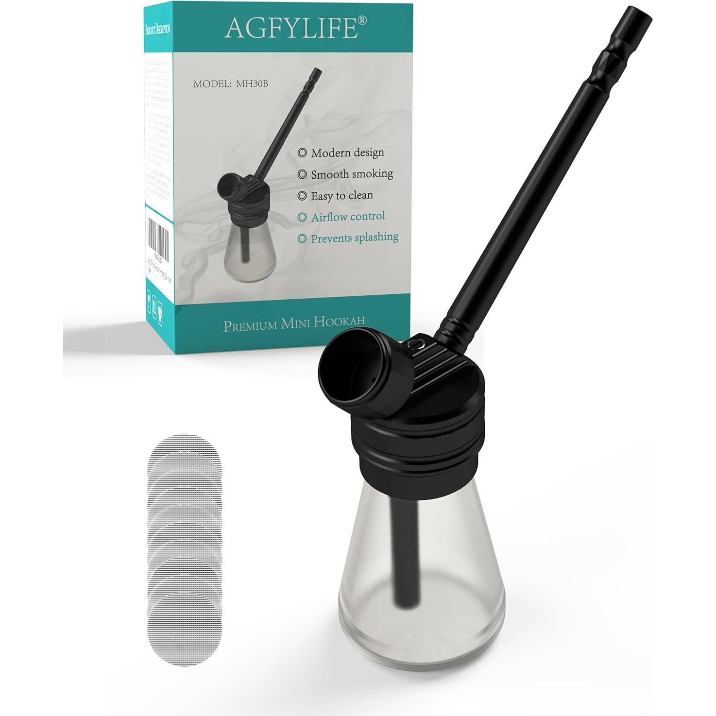 Hookah Portátil Mini AGFYLIFE de Vidrio y Aluminio 11.5 cm