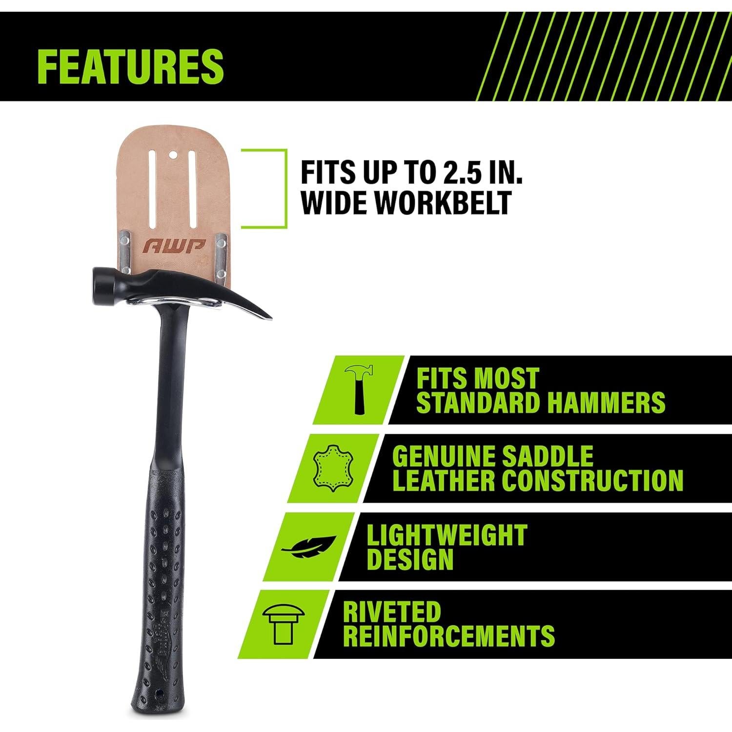 Soporte de Martillo de Cuero AWP, 6.5 cm de Alto, Durable