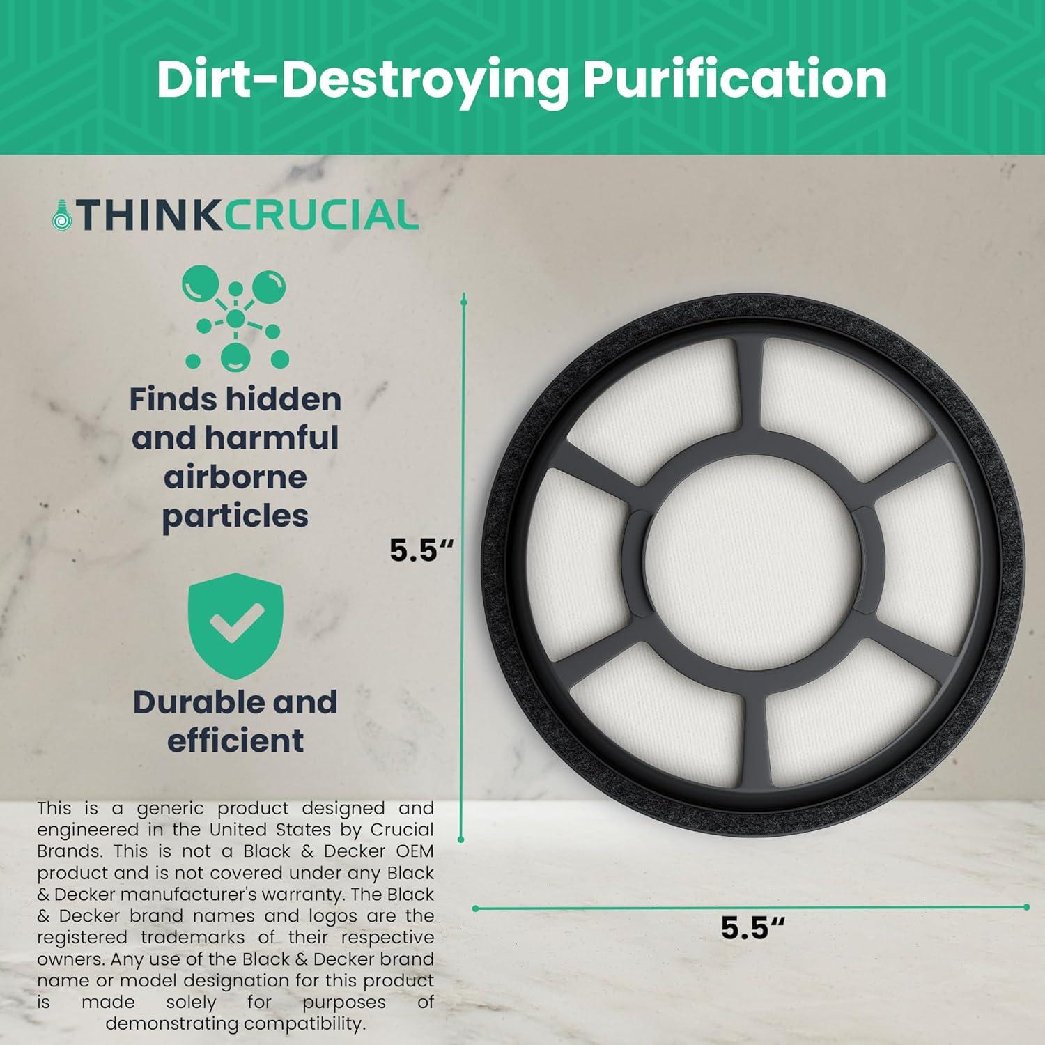 Think Crucial Replacement Vacuum Filters Compatible with Black & Decker Part # BDASV102 & Models Air Swivel Pre Filter Part, Fits Vacuum Cleaner - Bulk (1 Pack)