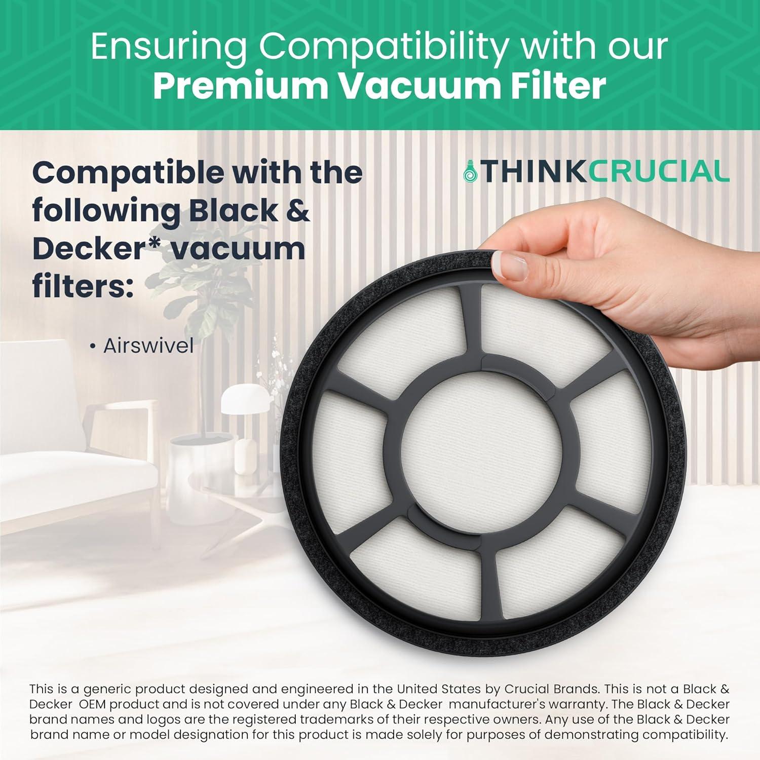 Think Crucial Replacement Vacuum Filters Compatible with Black & Decker Part # BDASV102 & Models Air Swivel Pre Filter Part, Fits Vacuum Cleaner - Bulk (1 Pack)