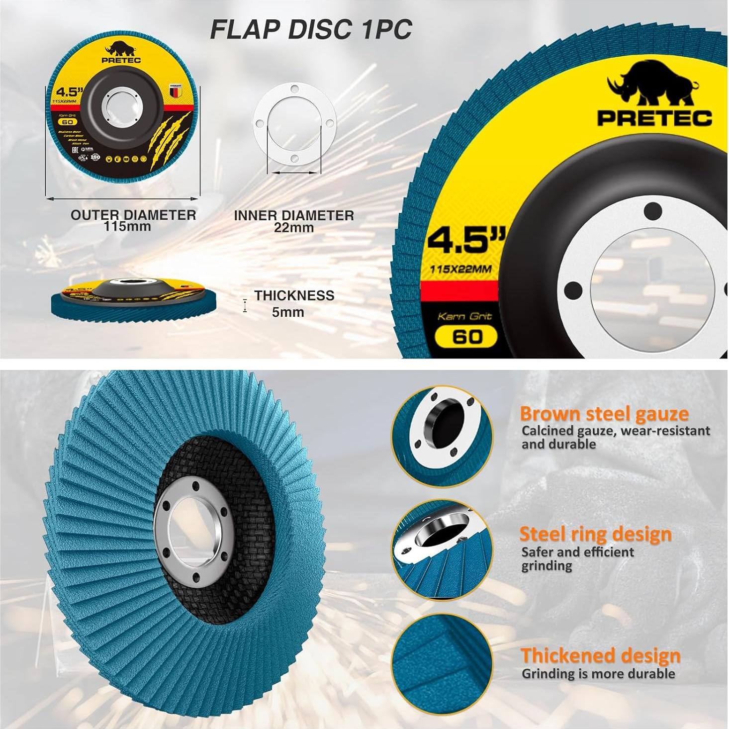 Grinding & Cutting Wheels 4 1/2 inch Set,Angle Grinder Wheel Set,Cut Off Wheels 8 PCS,Grinding Wheel,4.5” Flap Discs for Angle Grinder for Cutting Grinding 8+1+1 PC