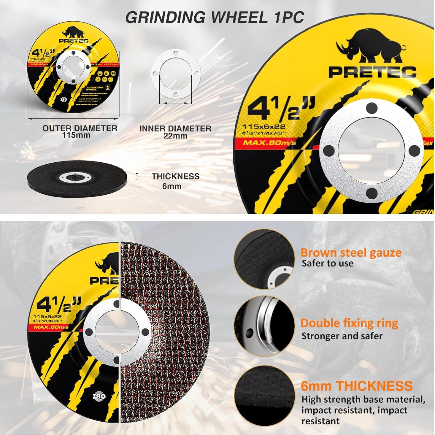 Grinding & Cutting Wheels 4 1/2 inch Set,Angle Grinder Wheel Set,Cut Off Wheels 8 PCS,Grinding Wheel,4.5” Flap Discs for Angle Grinder for Cutting Grinding 8+1+1 PC