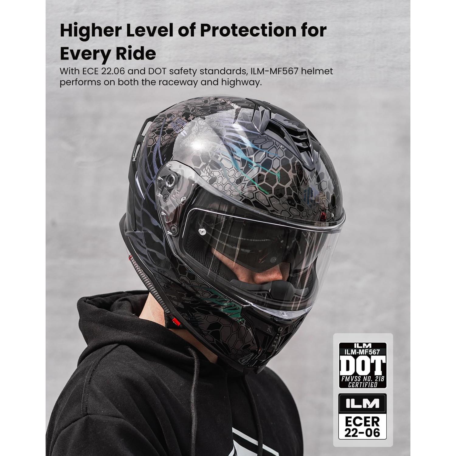 Casco de Motocicleta ILM MF567 Doble Visor Cobra Camaleon Gold S