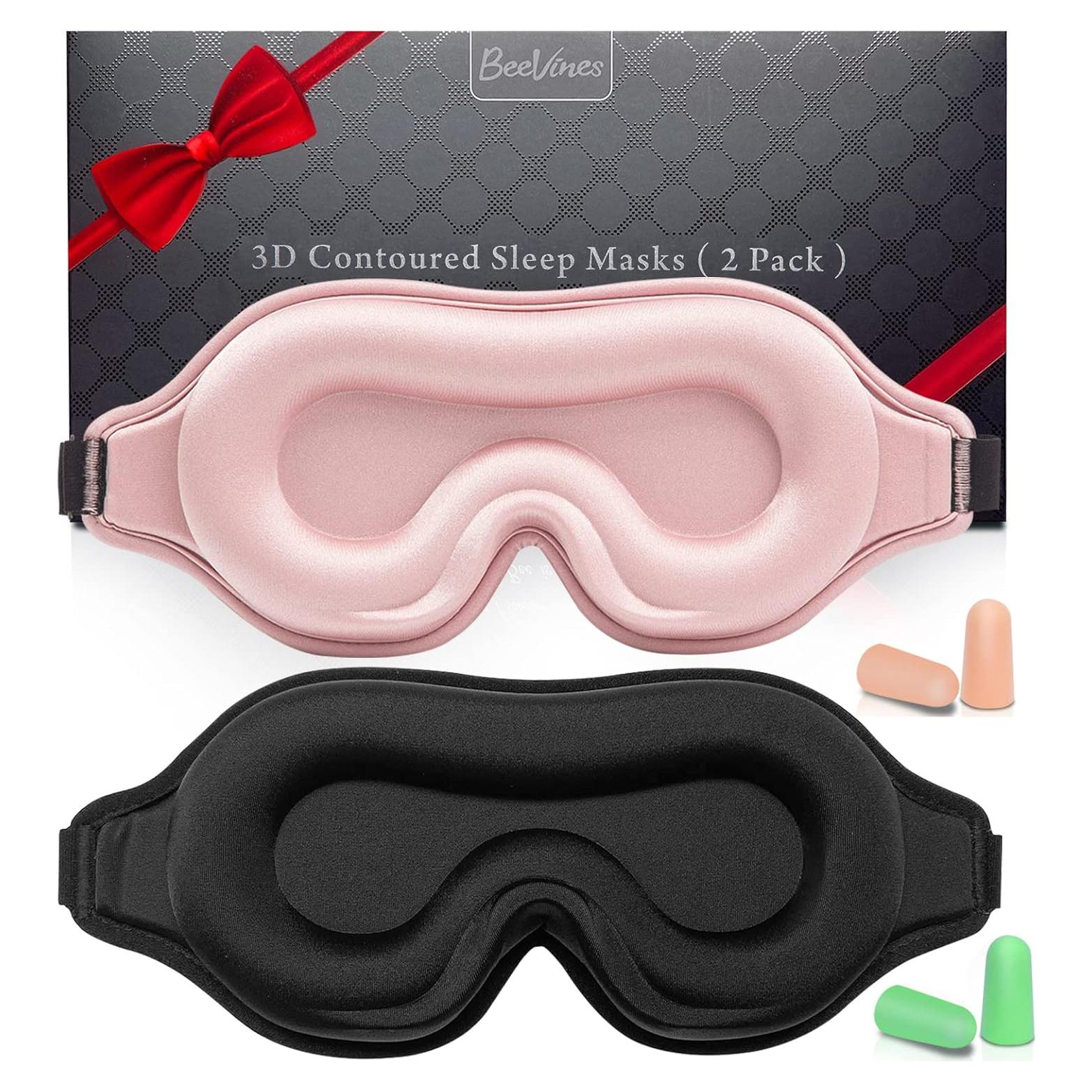 Máscara de Sueño 3D BeeVines Rosa y Negra - 2 Paquetes